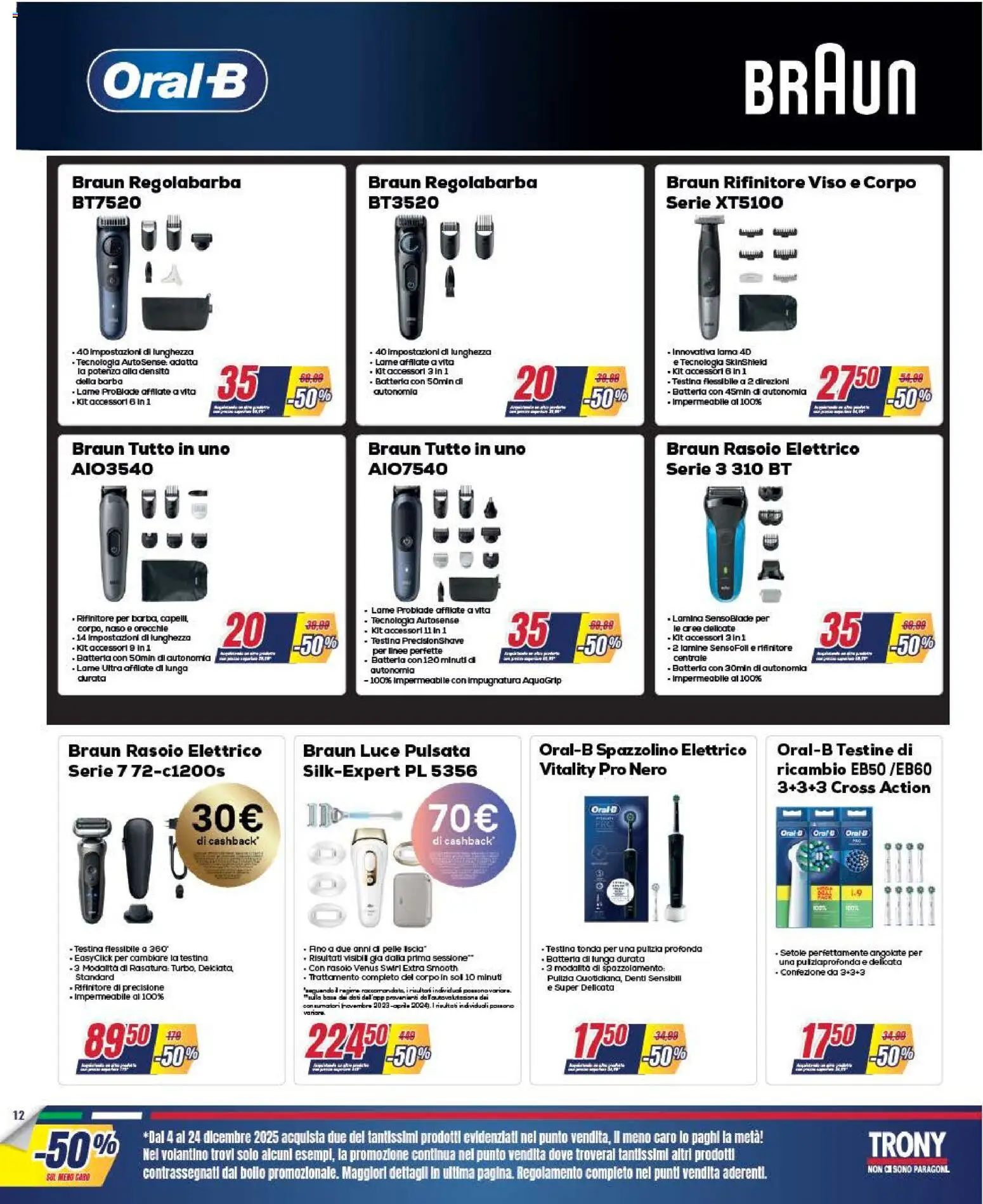 Volantino Trony del 04.12.2025 | Pagina: 12 | Prodotti: Regolabarba, Spazzolino, Spazzolino elettrico, Batteria