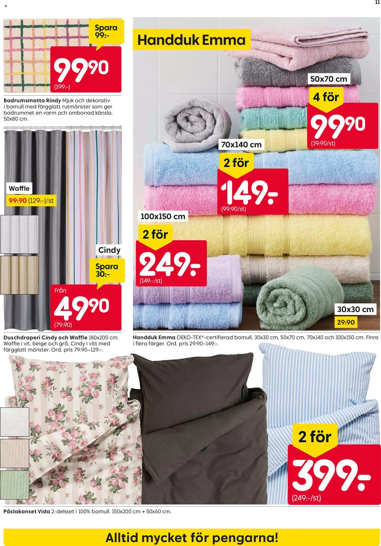 Rusta reklamblad aktuell från 23.02.2026 | Sida: 11 | Produkter: Badrumsmatta, Handduk, Påslakanset, Duschdraperi