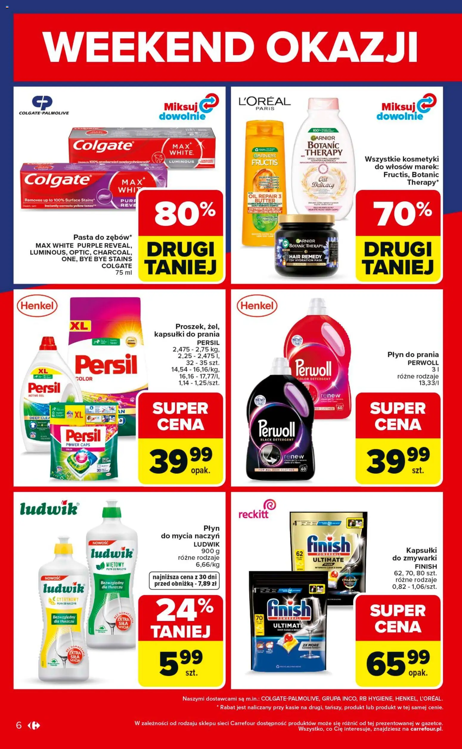 Carrefour gazetka - Weekend okazji od 16.04.2026 | Strona: 6 | Produkty: Płyn do prania Perwoll, Kapsułki do prania, Finish, Płyn do mycia naczyń