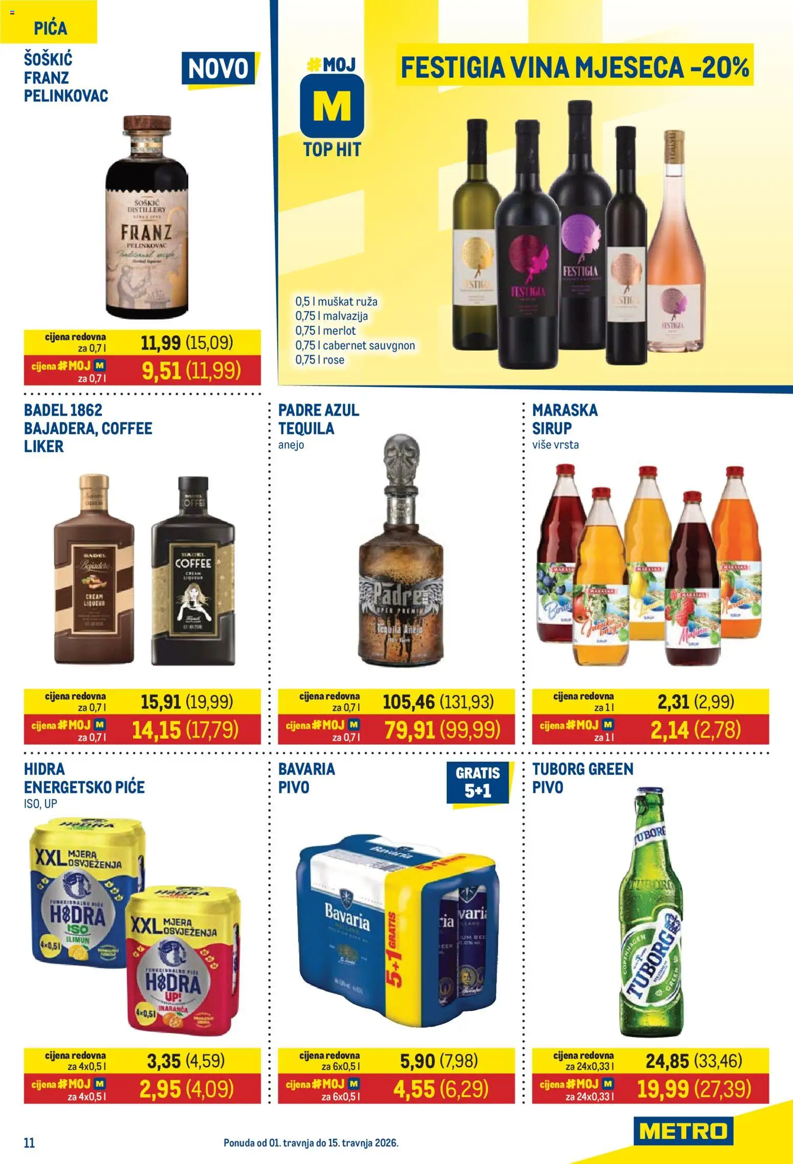 Metro katalog | vrijedi od 01.04.2026 | Stranica: 11 | Proizvodi: Pelinkovac, Pica, Pivo, Sirup