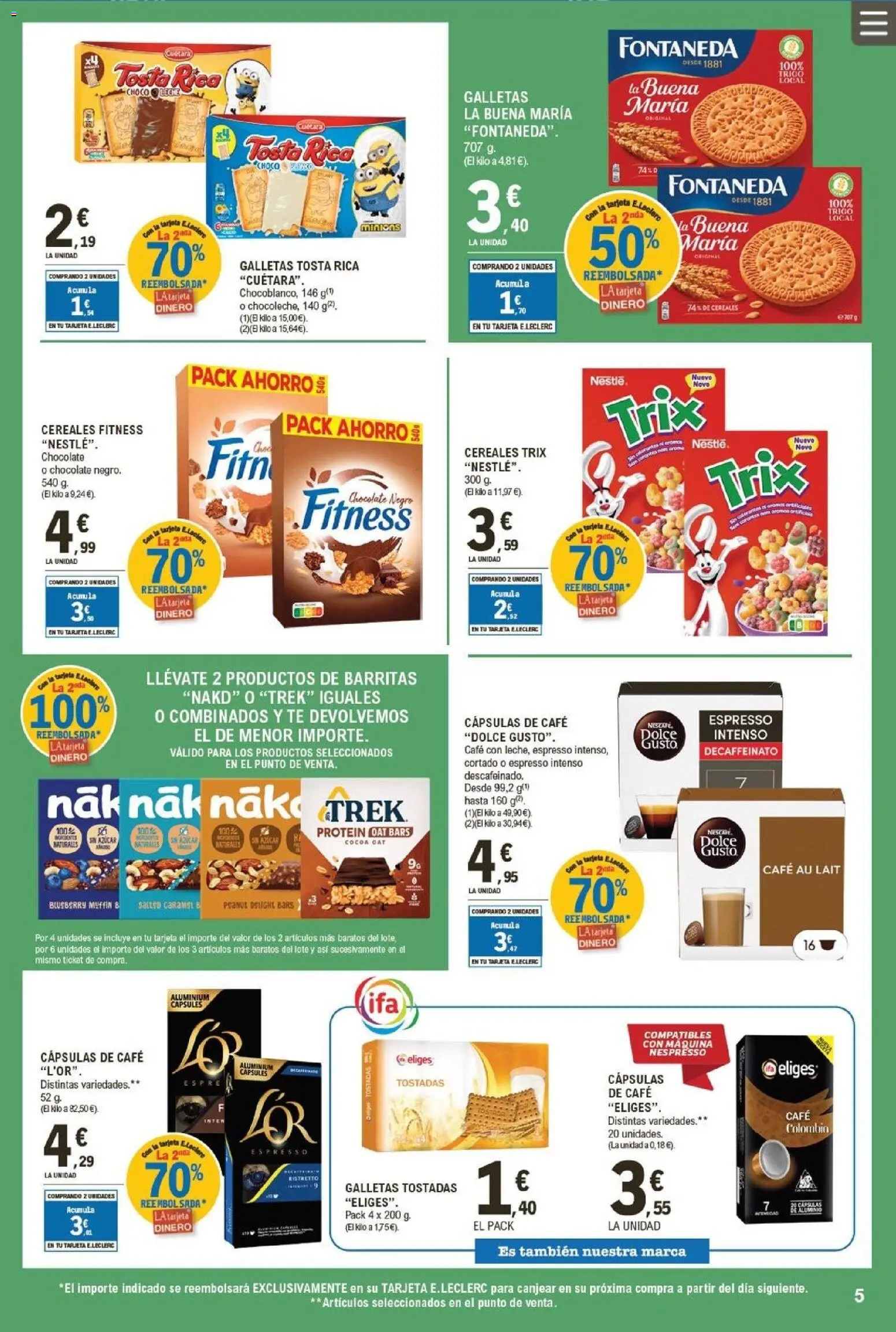 E.Leclerc folleto │ válido desde el 05.11.2025 | Página: 5 | Productos: Leche, Chocolate, Cereales, Té