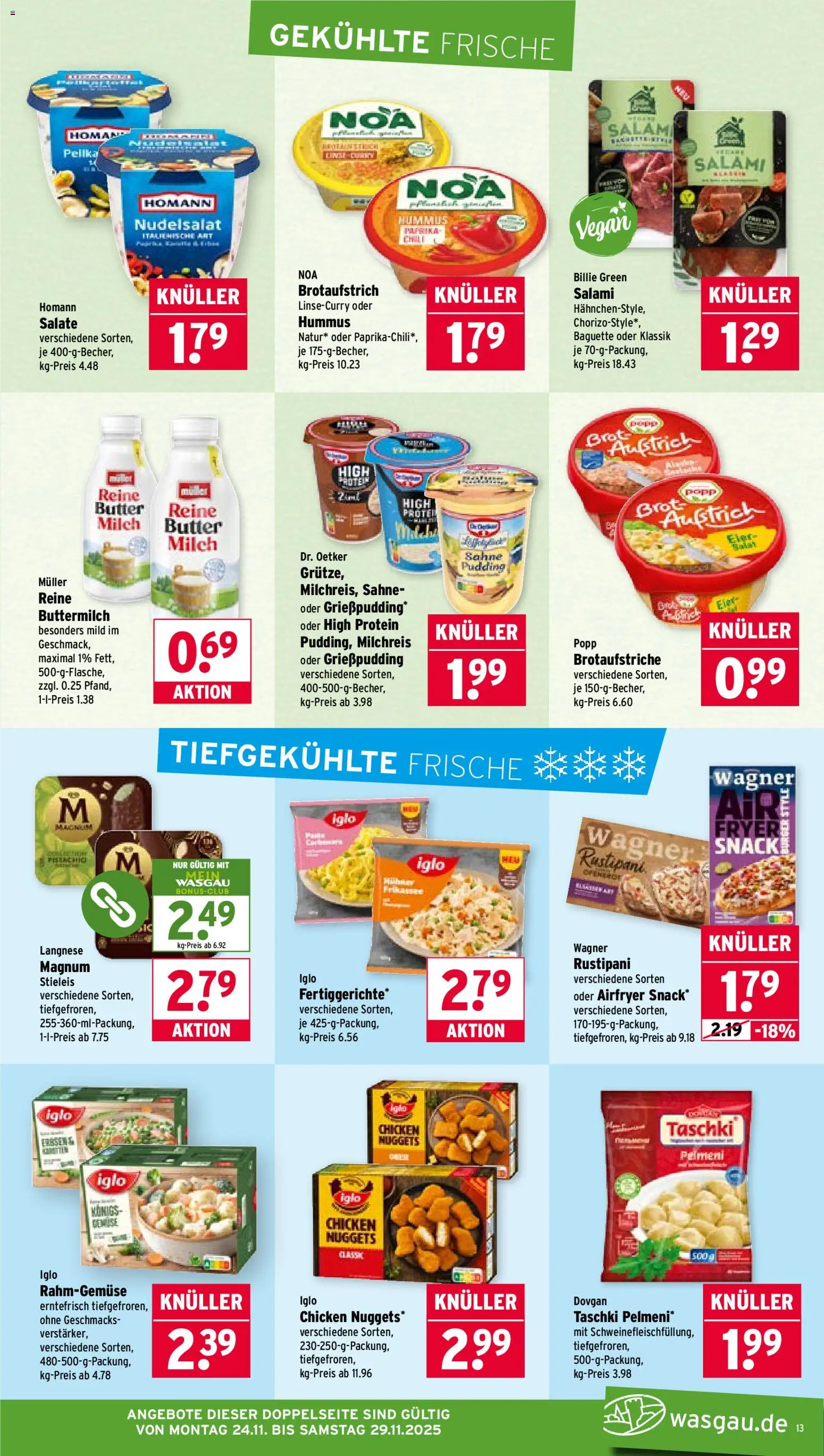 Wasgau Prospekt 	 – gültig ab 24.11.2025 | Seite: 13 | Produkte: Buttermilch, Paprika, Brot, Salami