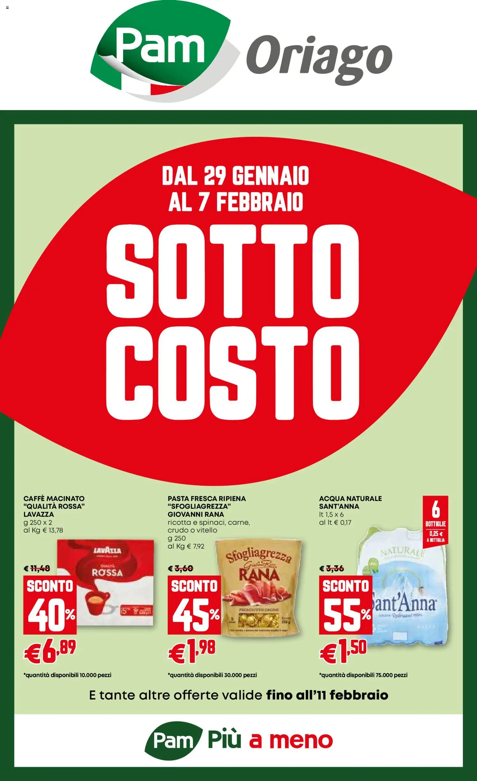 Volantino PAM del 29.01.2026 | Pagina: 1 | Prodotti: Caffè, Acqua, Acqua naturale, Ricotta