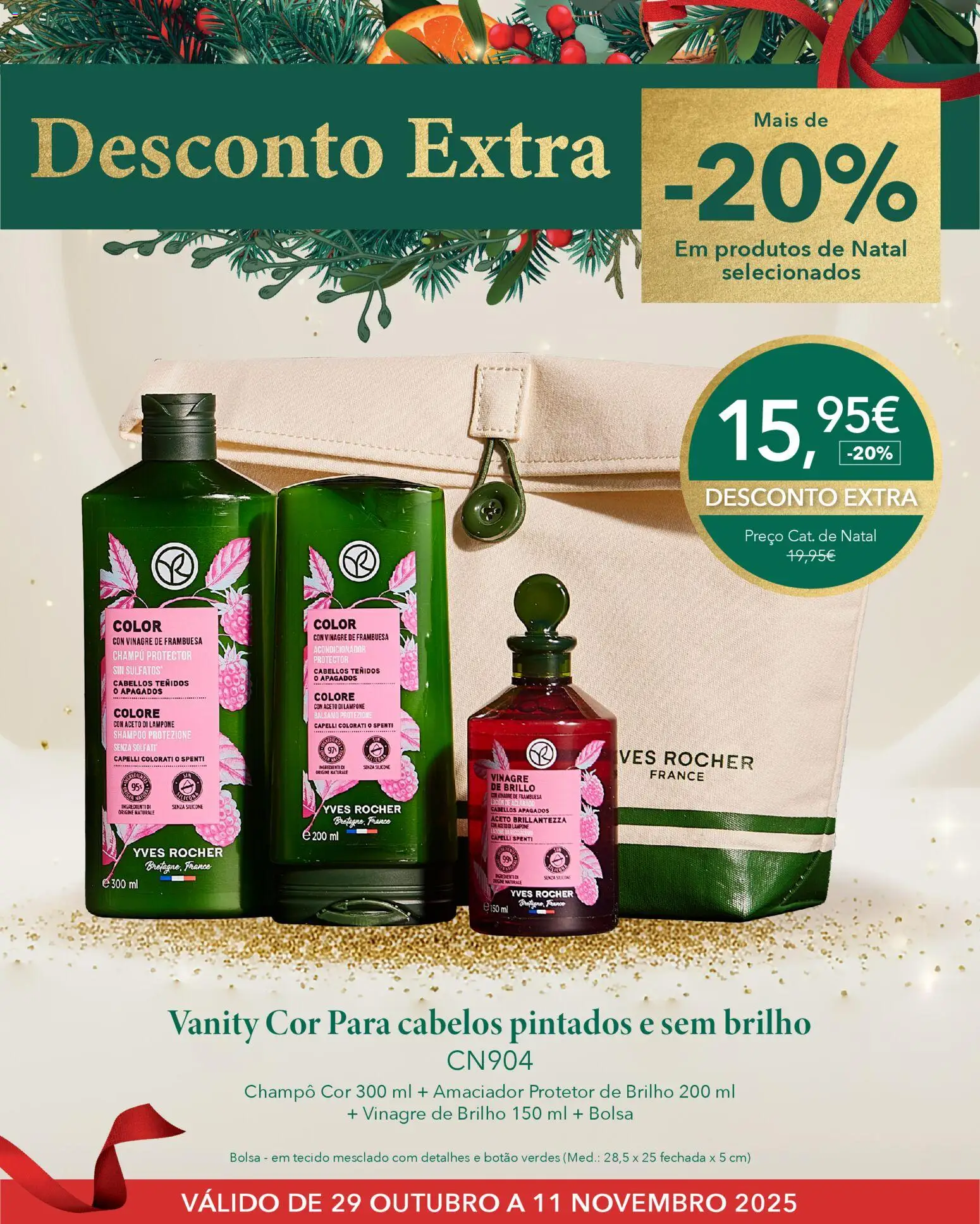 Yves Rocher - Desconto extra natal │ válido de 29.10.2025 | Página: 13 | Produtos: Vinagre, Bolsa, Shampoo