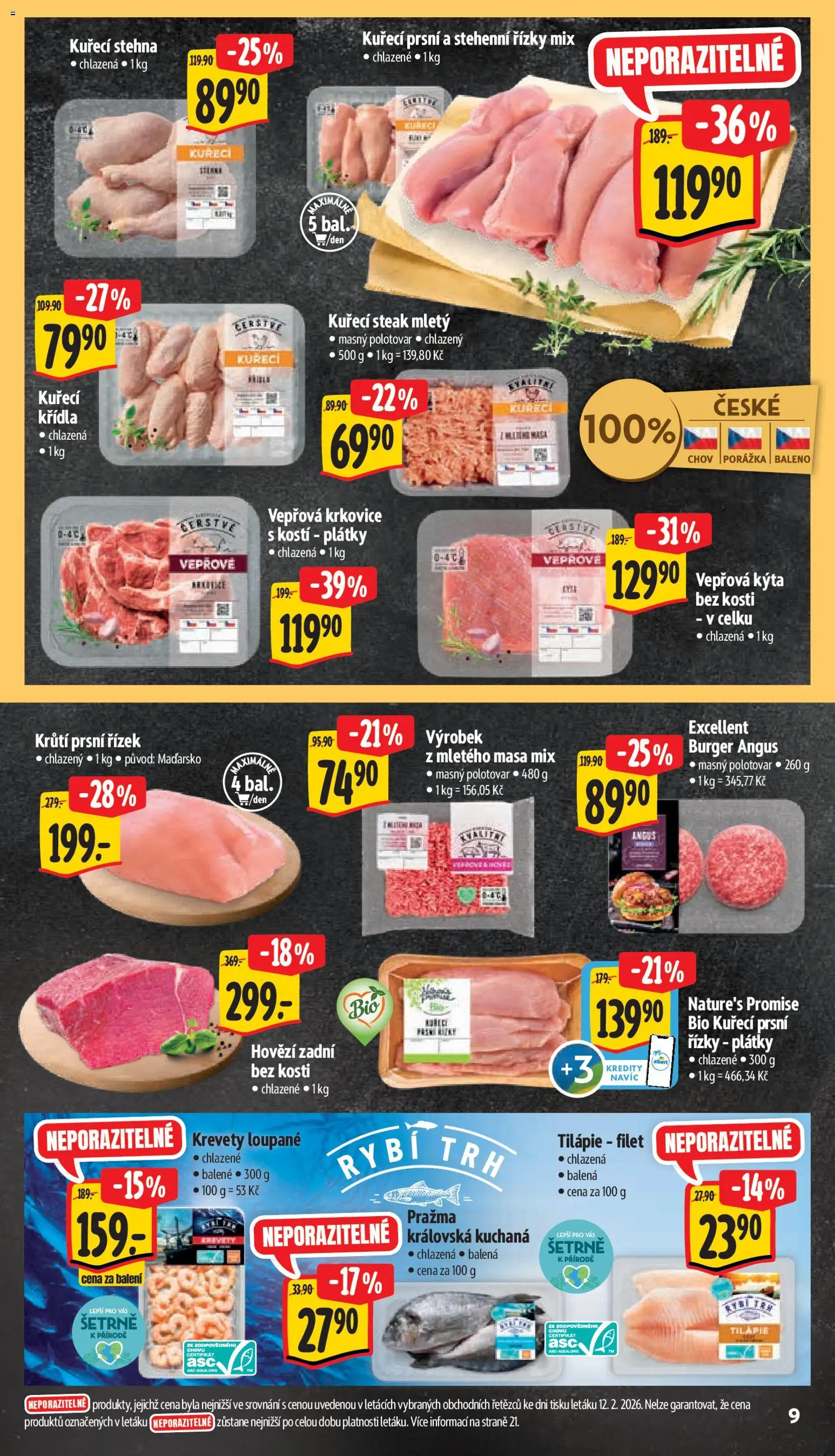 Albert leták - Supermarket od 18.02.2026 | Strana: 17 | Produkty: Burger, Hovězí, Tilapie, Kuřecí stehna