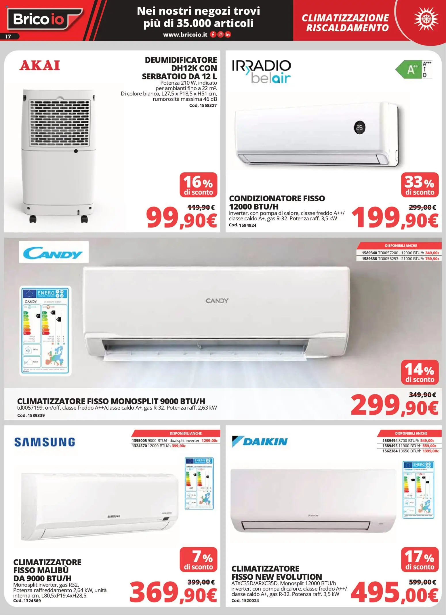 Volantino Brico io del 02.04.2026 | Pagina: 17 | Prodotti: Climatizzatore, Deumidificatore, Condizionatore, Samsung