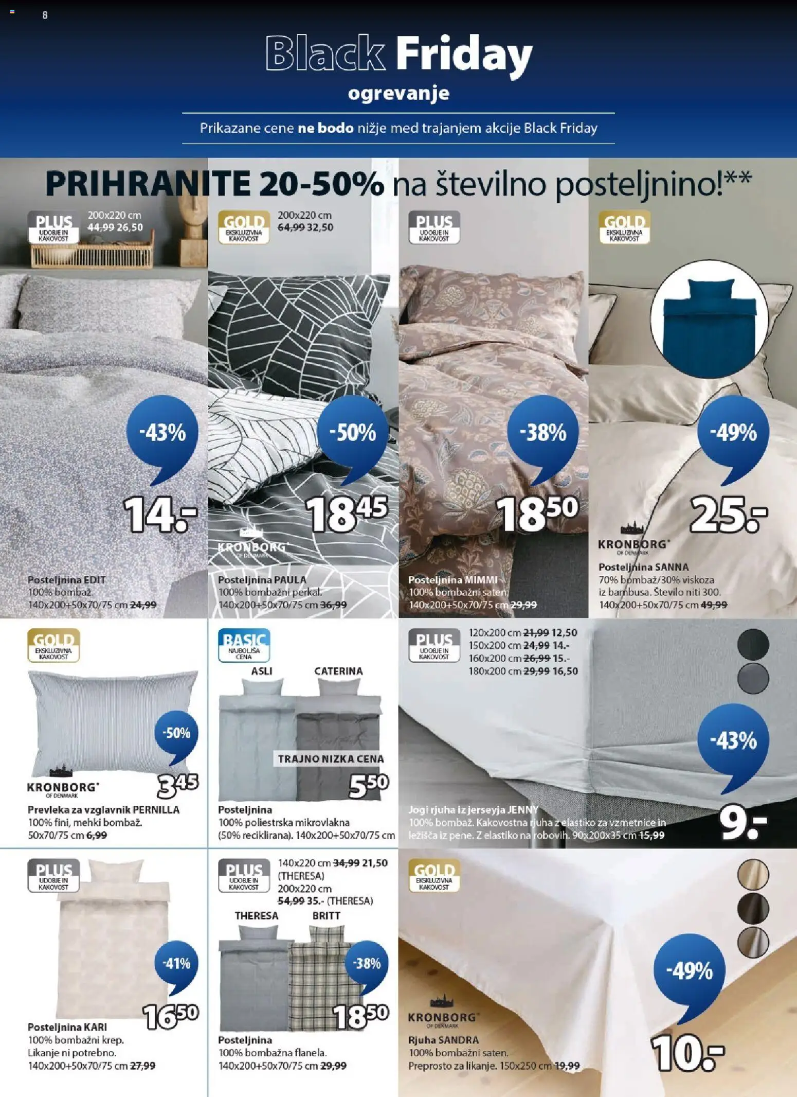 Novi JYSK katalog ponudbe – veljaven od 19.11.2025 | Stran: 8 | Izdelki: Vzglavnik, Posteljnina, Rjuha, Jogi