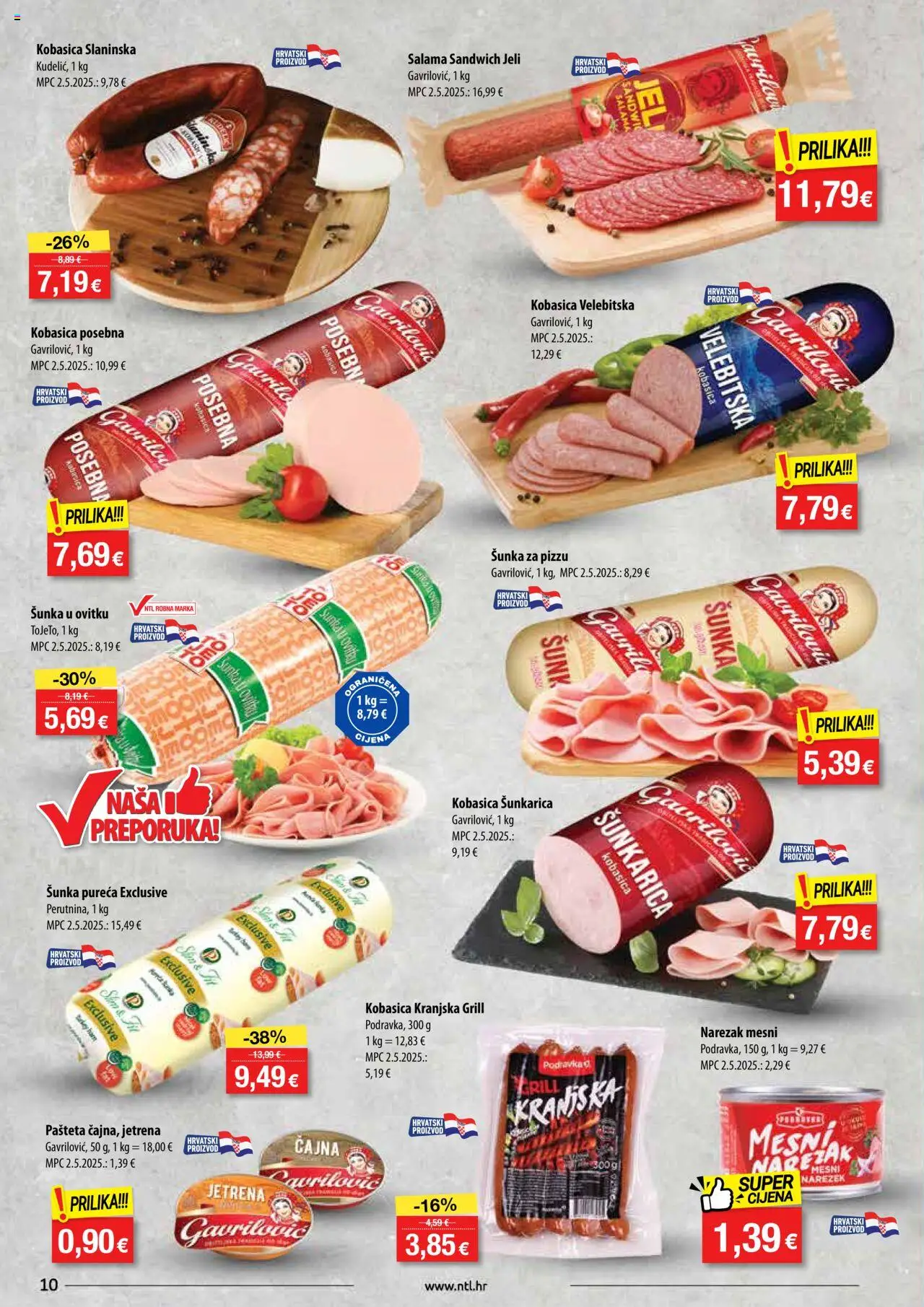 NTL katalog | vrijedi od 13.08.2025 | Stranica: 10 | Proizvodi: Šunka, Narezak, Pašteta, Kobasica