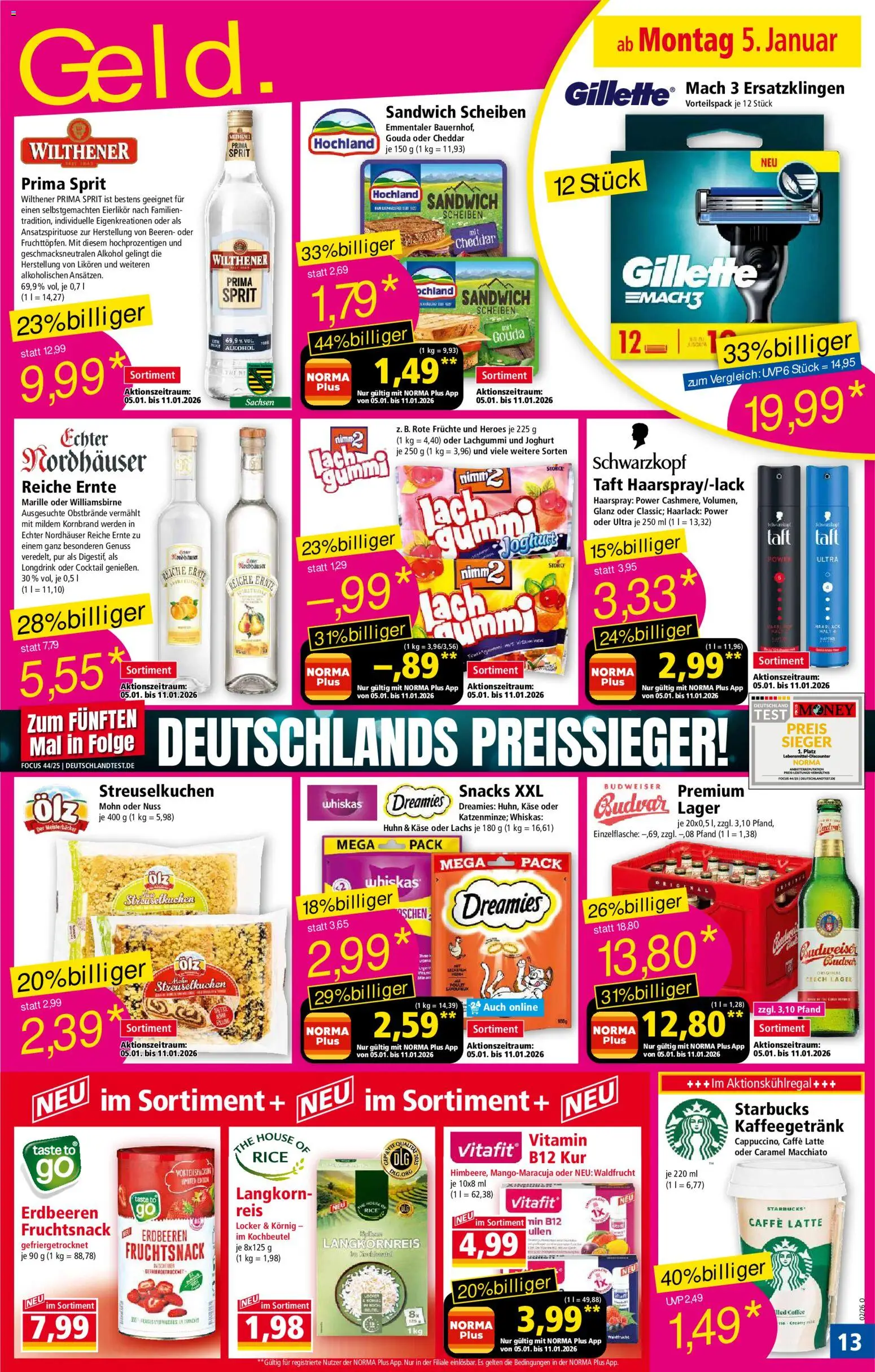 Norma Prospekt 	 – gültig ab 05.01.2026 | Seite: 13 | Produkte: Käse, Haarspray, Reis, Erdbeeren