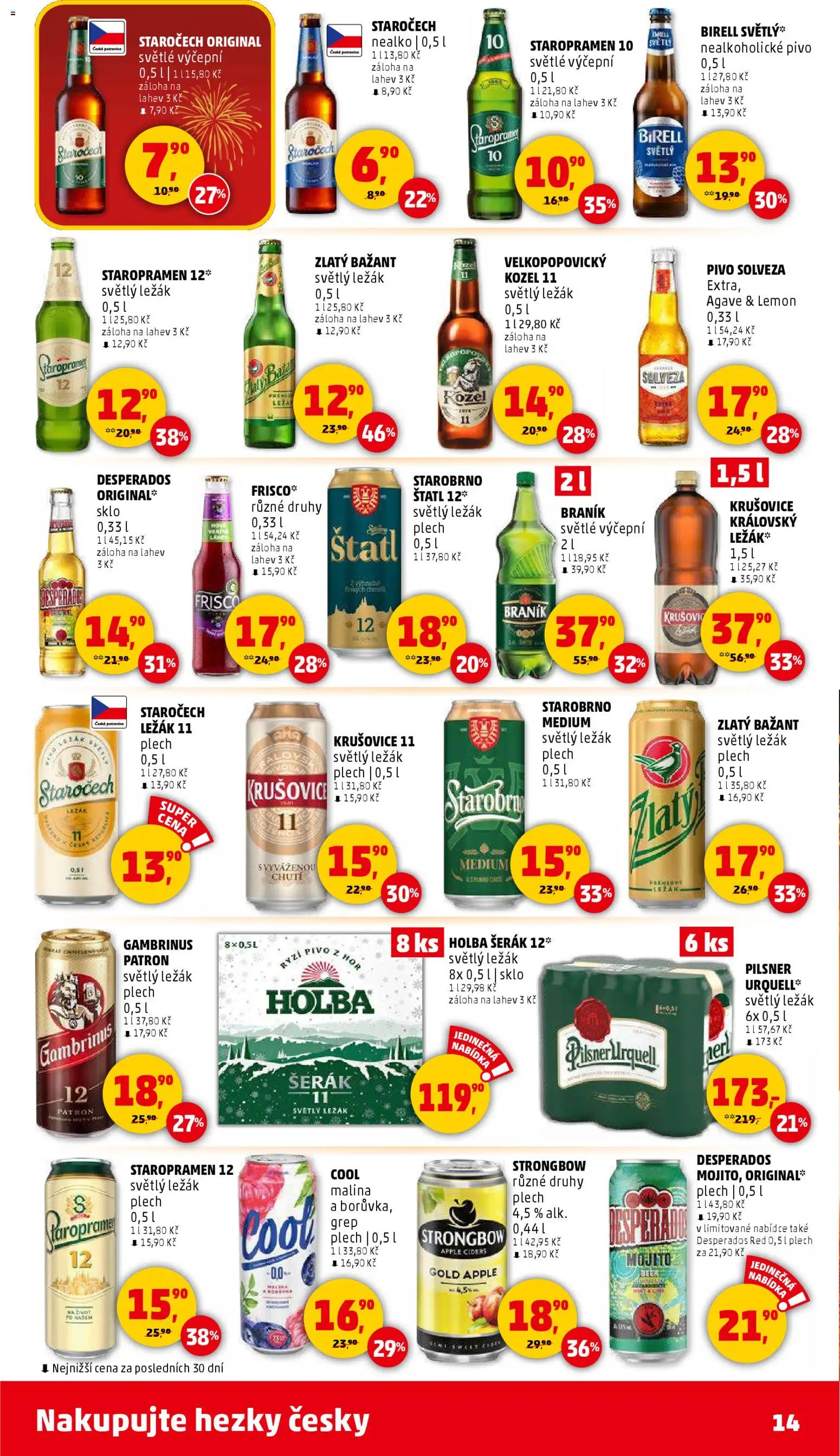Penny Market leták - Čtvrtečník od 27.12.2025 | Strana: 14 | Produkty: Starobrno, Staropramen 10, Birell, Kozel