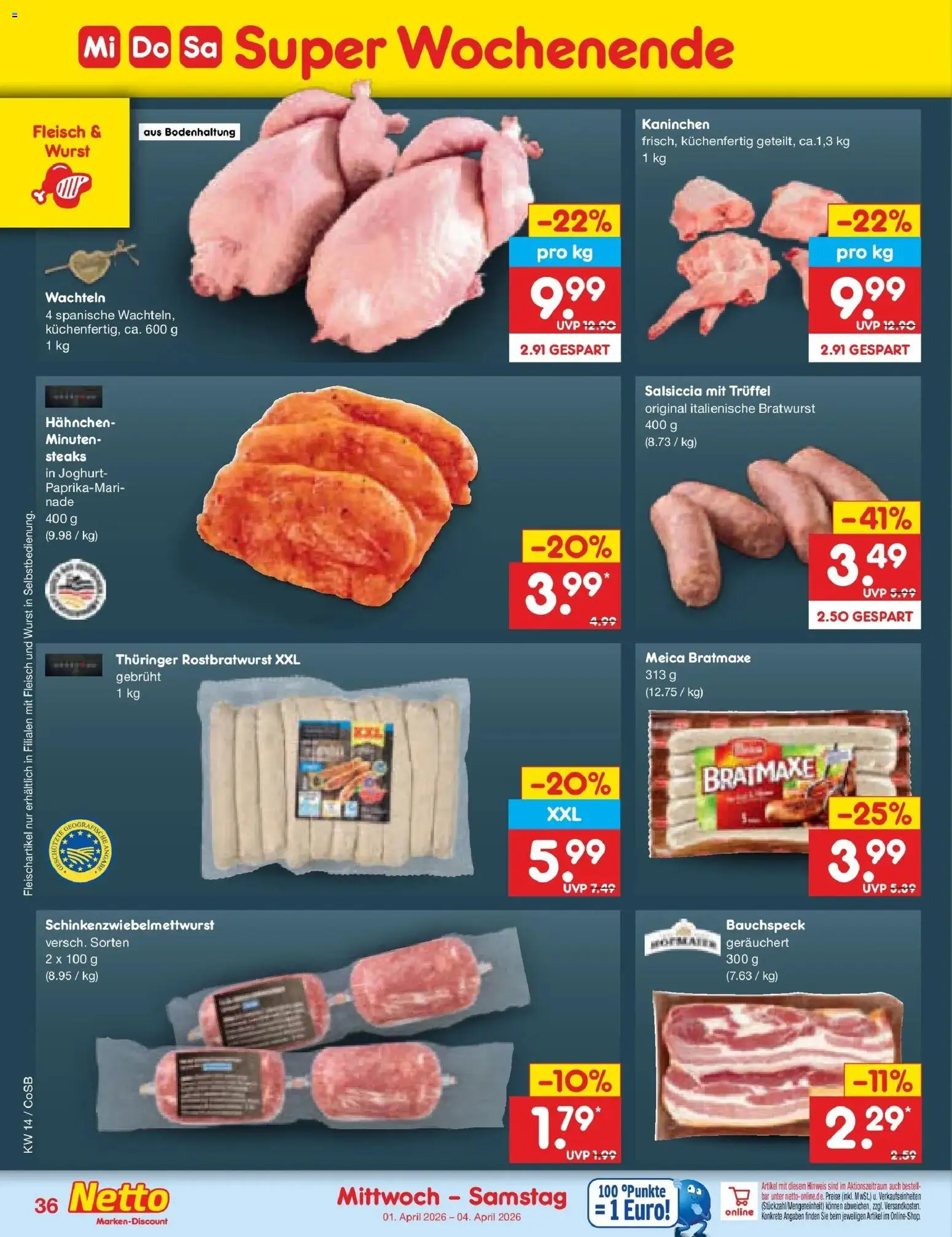 Netto Marken-Discount Prospekt Bitterfeld-Wolfen	 – gültig ab 29.03.2026 | Seite: 50 | Produkte: Hahnchen, Kaninchen, Meica, Wurst