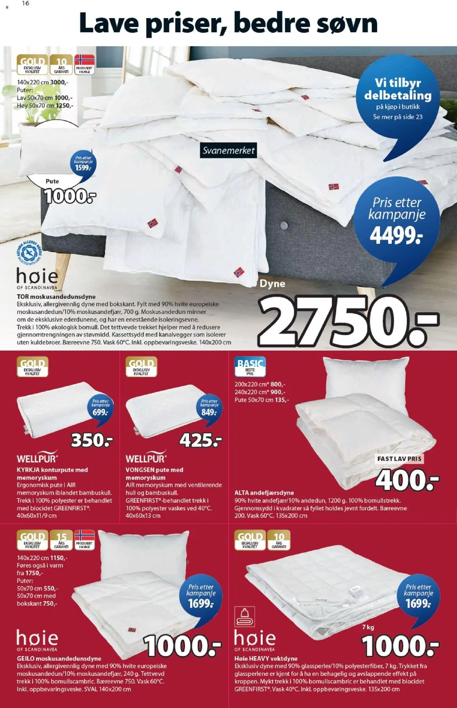 {H1} | Side: 16 | Produkter: Dyne, Vask, Pute