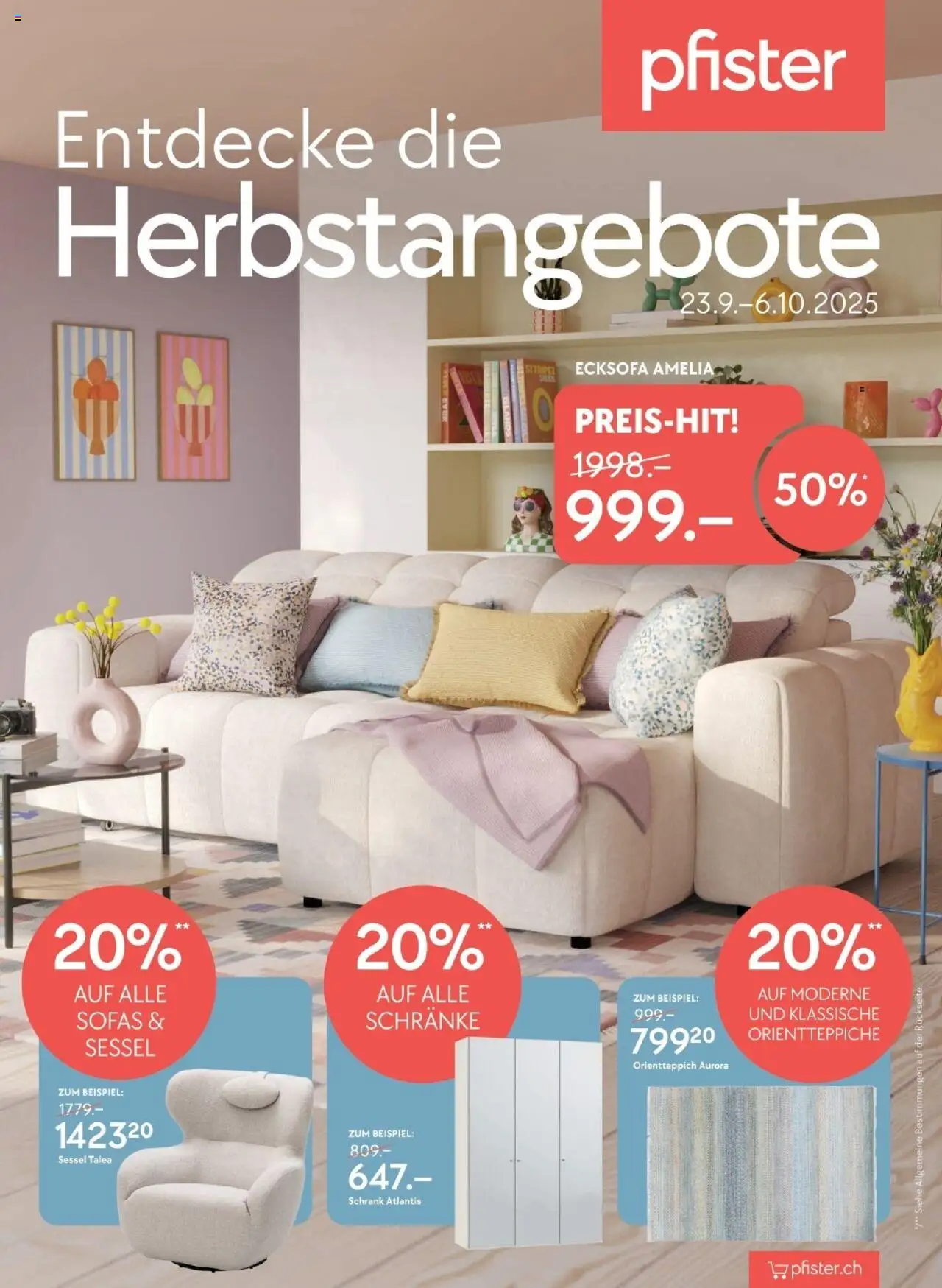 Pfister Aktionen – gültig ab 23.09.2025 | Seite: 1 | Produkte: Sessel, Schrank, Orientteppich, Ecksofa