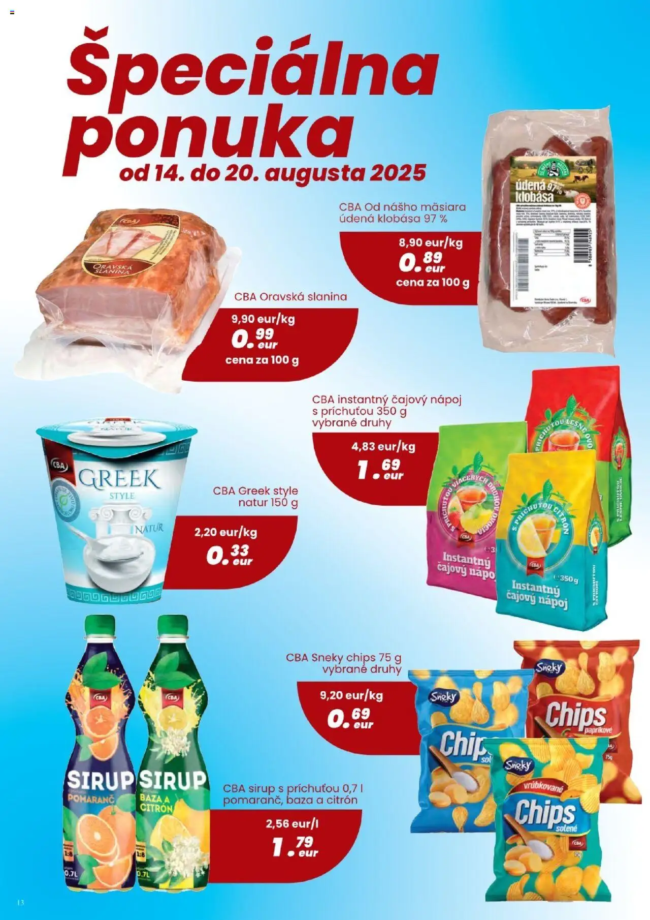 KARMEN CBA maloobchod │ platný od 07.08.2025 | Strana: 13 | Produkty: Slanina, Klobása