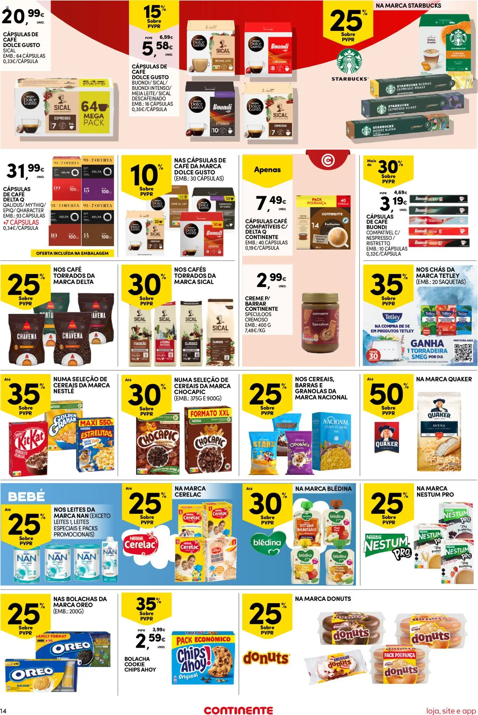 Continente Semanal Continente Bom Dia │ válido de 24.02.2026 | Página: 14 | Produtos: Cápsulas café, Leite, Dolce gusto, Creme