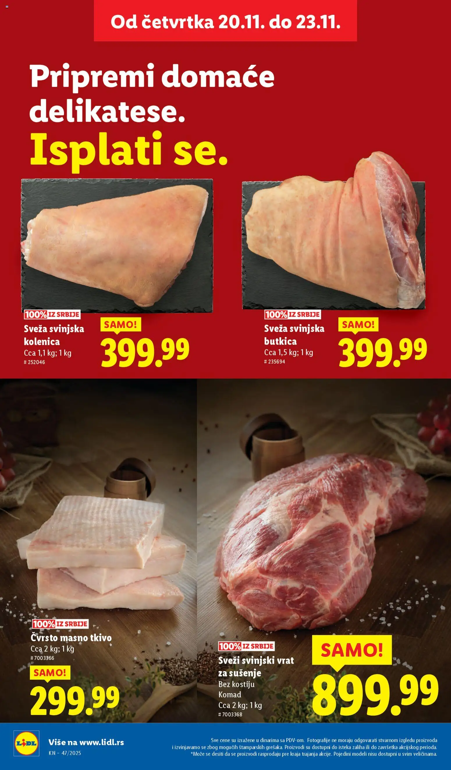Lidl katalog - važi od 20.11.2025 | Strana: 8 | Proizvode: Svinjska butkica, Svinjska kolenica, Svinjski vrat