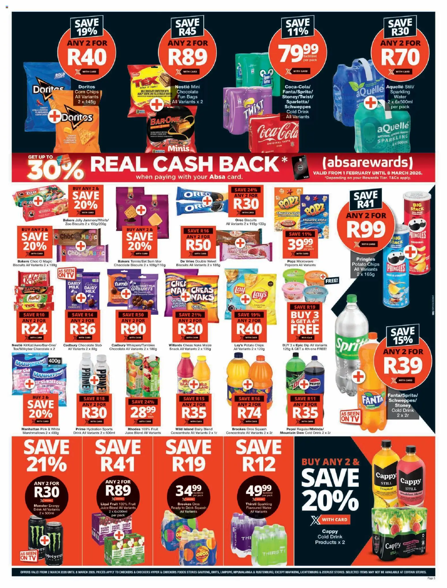 New Checkers catalogue – valid from 02.03.2026 | Page: 5 | Products: Cheese, Chocolate, Fanta, Popcorn