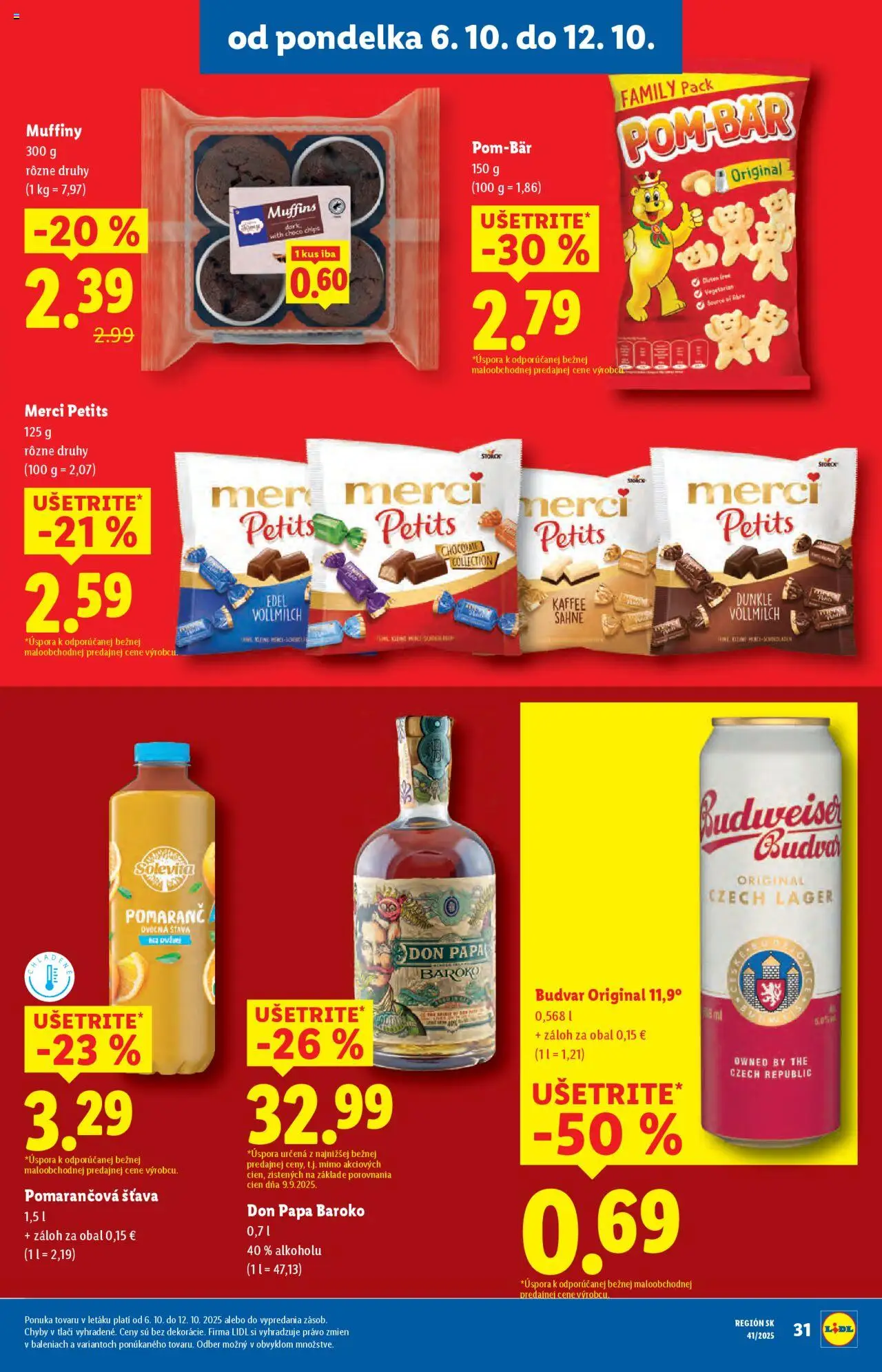 Nové Lidl akcie – leták je platný od 06.10.2025 | Strana: 39 | Produkty: Merci, Budvar, Don Papa, Rum