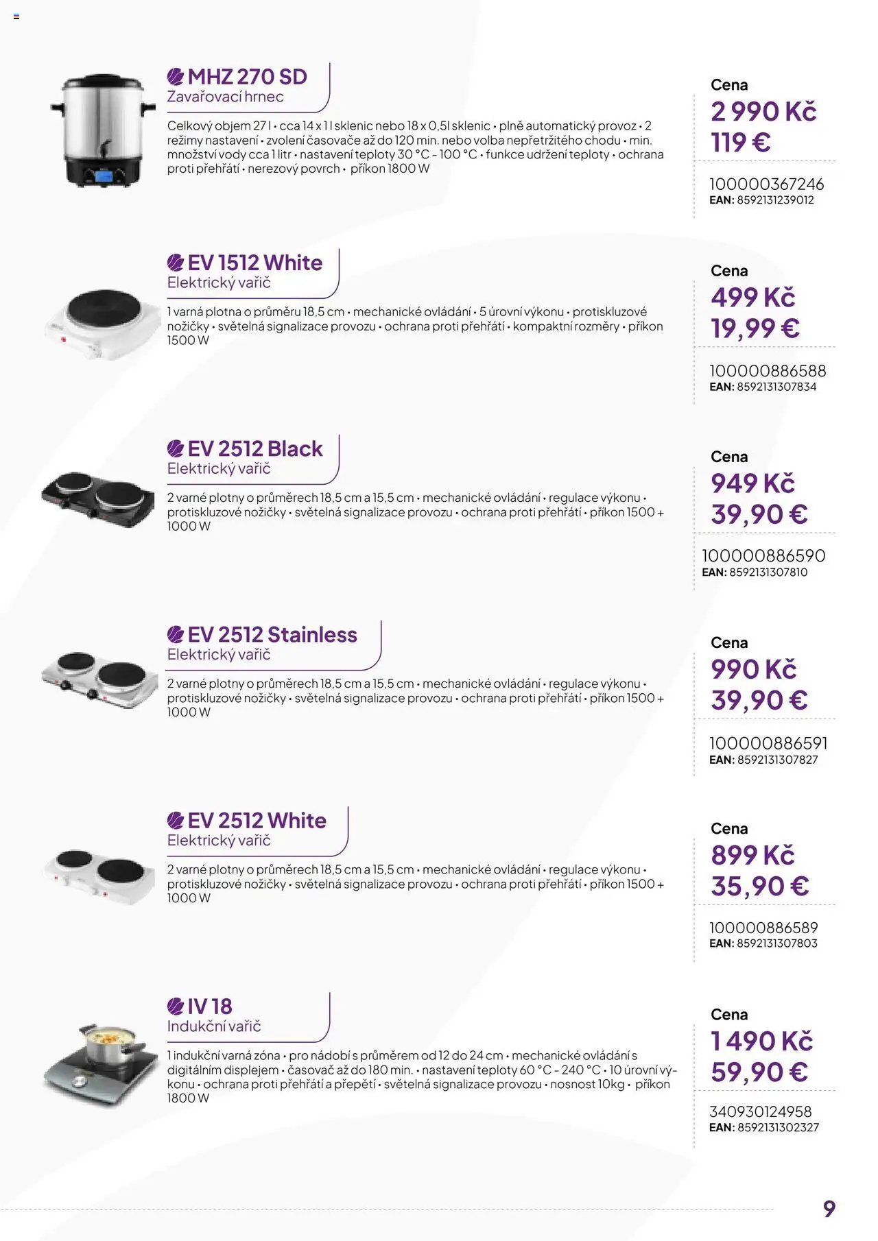 Expert elektro katalog - ECG - Malé domácí spotřebiče od 01.10.2024 | Strana: 9 | Produkty: Nádobí, Zavařovací hrnec, Vařič, Elektrický vařič