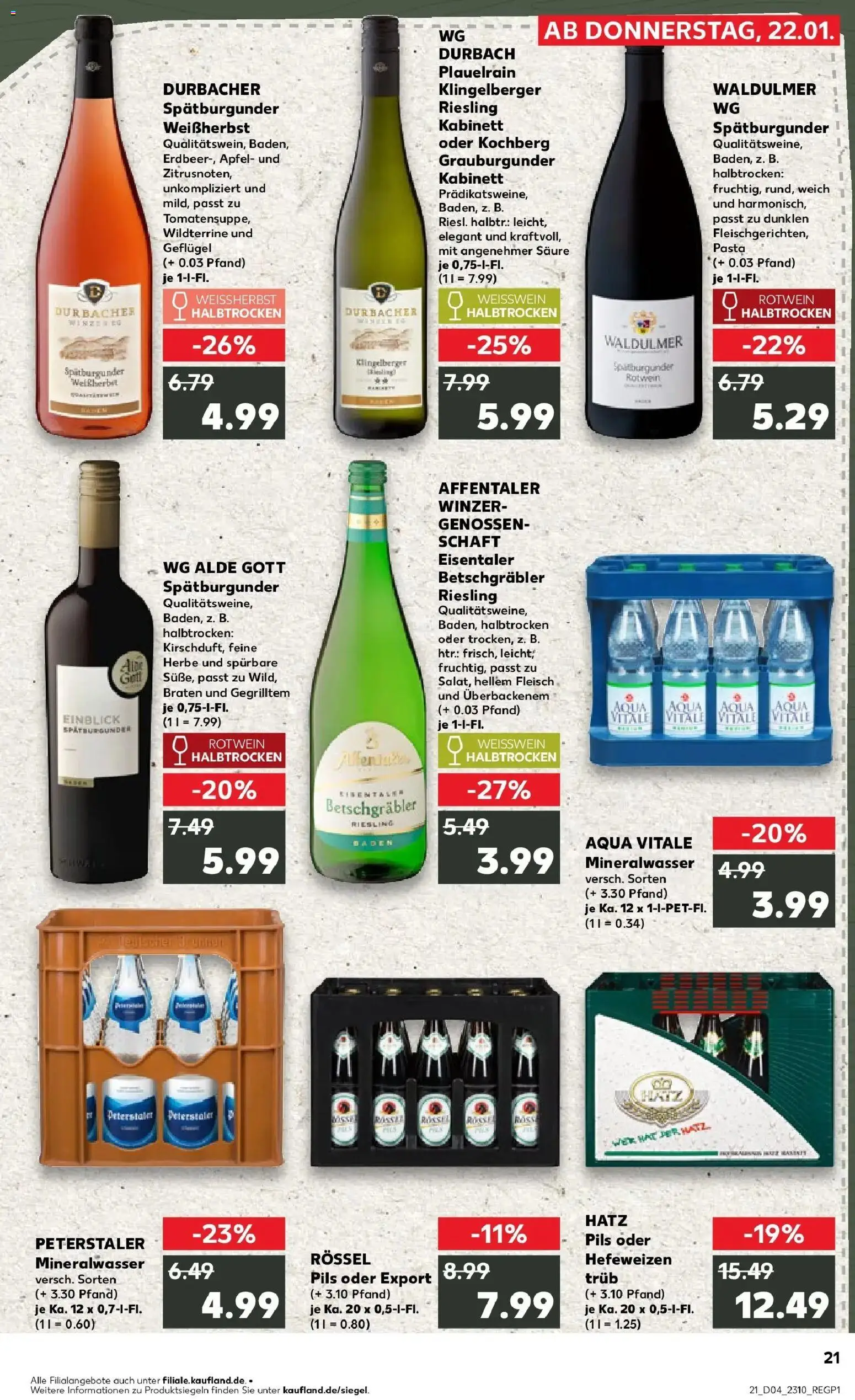 Kaufland prospekt Baden-Baden	 – gültig ab 25.01.2026 | Seite: 21 | Produkte: Rotwein, Rotwein halbtrocken, Weißwein halbtrocken, Äpfel