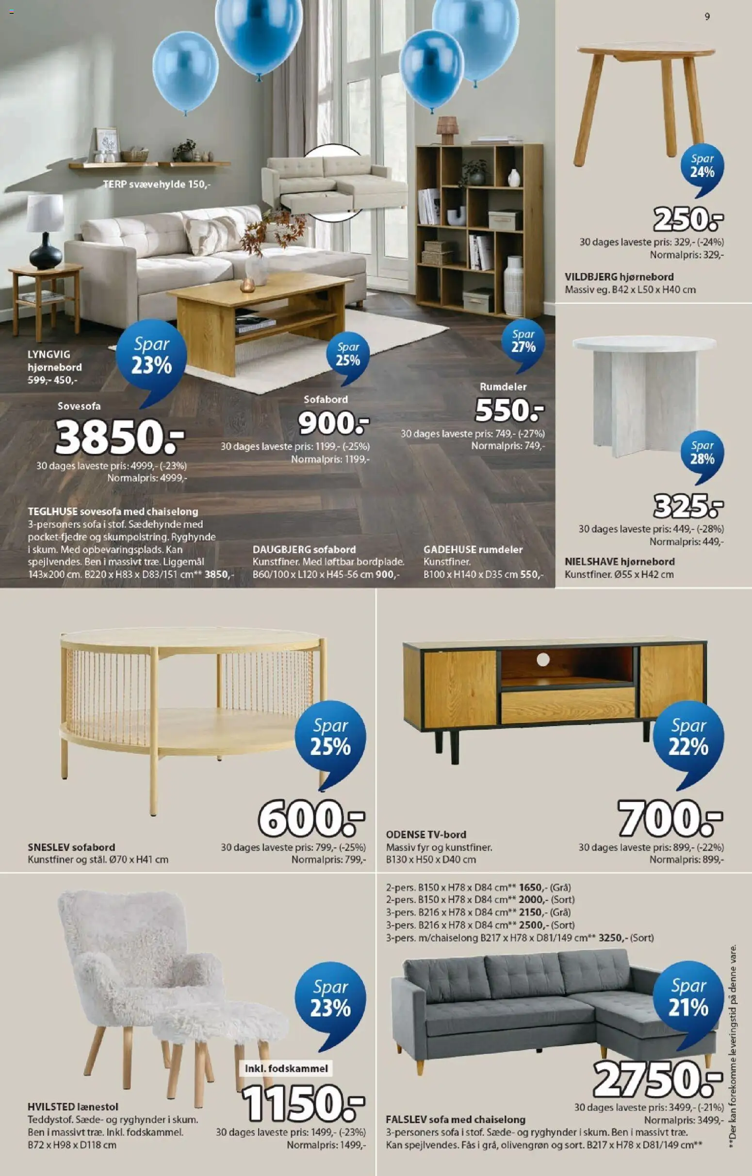 JYSK tilbudsavis – gyldig fra 17.04.2026 | Side: 9 | Produkter: Sofabord, Sofa, Lænestol, Fodskammel