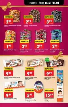 Pogląd oferty "Cukierki brownie z wiśnią Mieszko na wagę, Cukierki brownie z wiśnią Mieszko na wagę" - ważna od 15.01.2026 | Strona: 13 | Produkty: Praliny, Kinder Bueno, Czekolada, Brownie