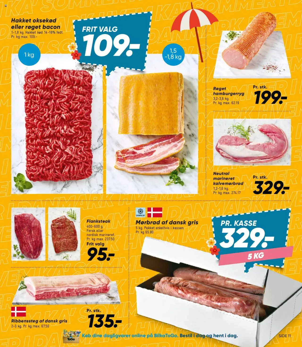 Bilka Tilbudsavis gyldig fra 04.07.2025 | Side: 11 | Produkter: Hakket kød, Oksekød, Bacon, Hamburgerryg