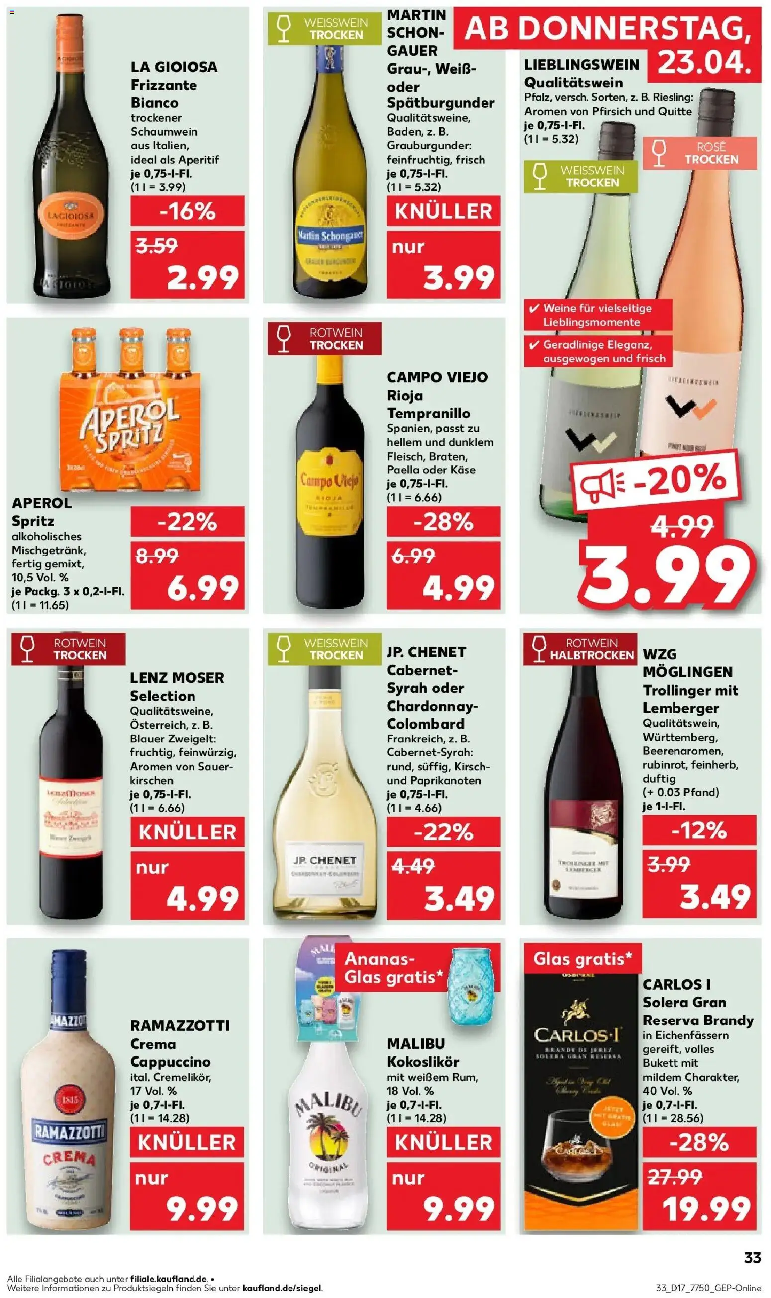 Kaufland Prospekt Ingelheim Am Rhein	 – gültig ab 23.04.2026 | Seite: 33 | Produkte: Rotwein, Rotwein halbtrocken, Ramazzotti crema, Ramazzotti