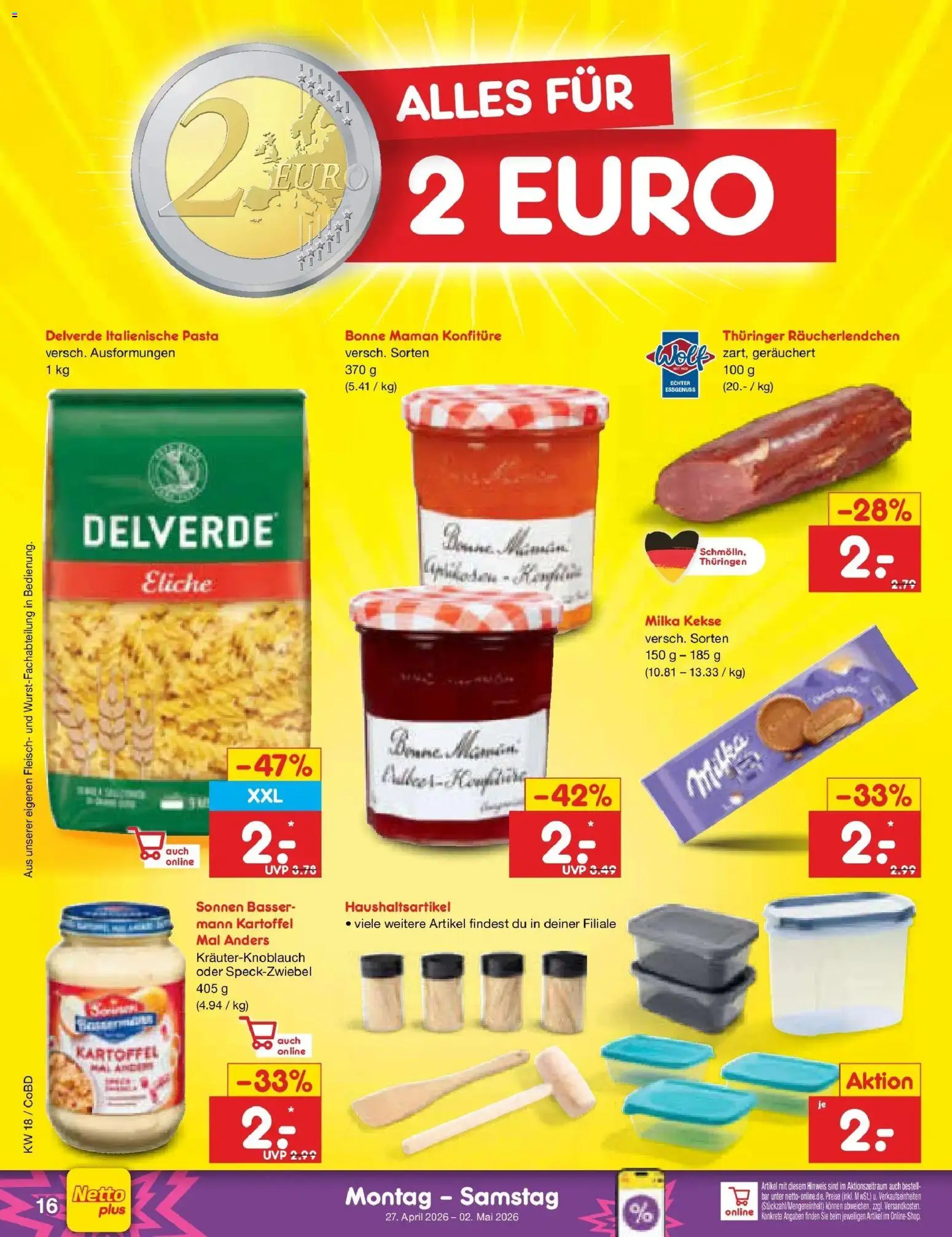 Netto Marken-Discount Prospekt Delitzsch	 – gültig ab 27.04.2026 | Seite: 18 | Produkte: Milka, Fleisch, Kekse, Bonne maman