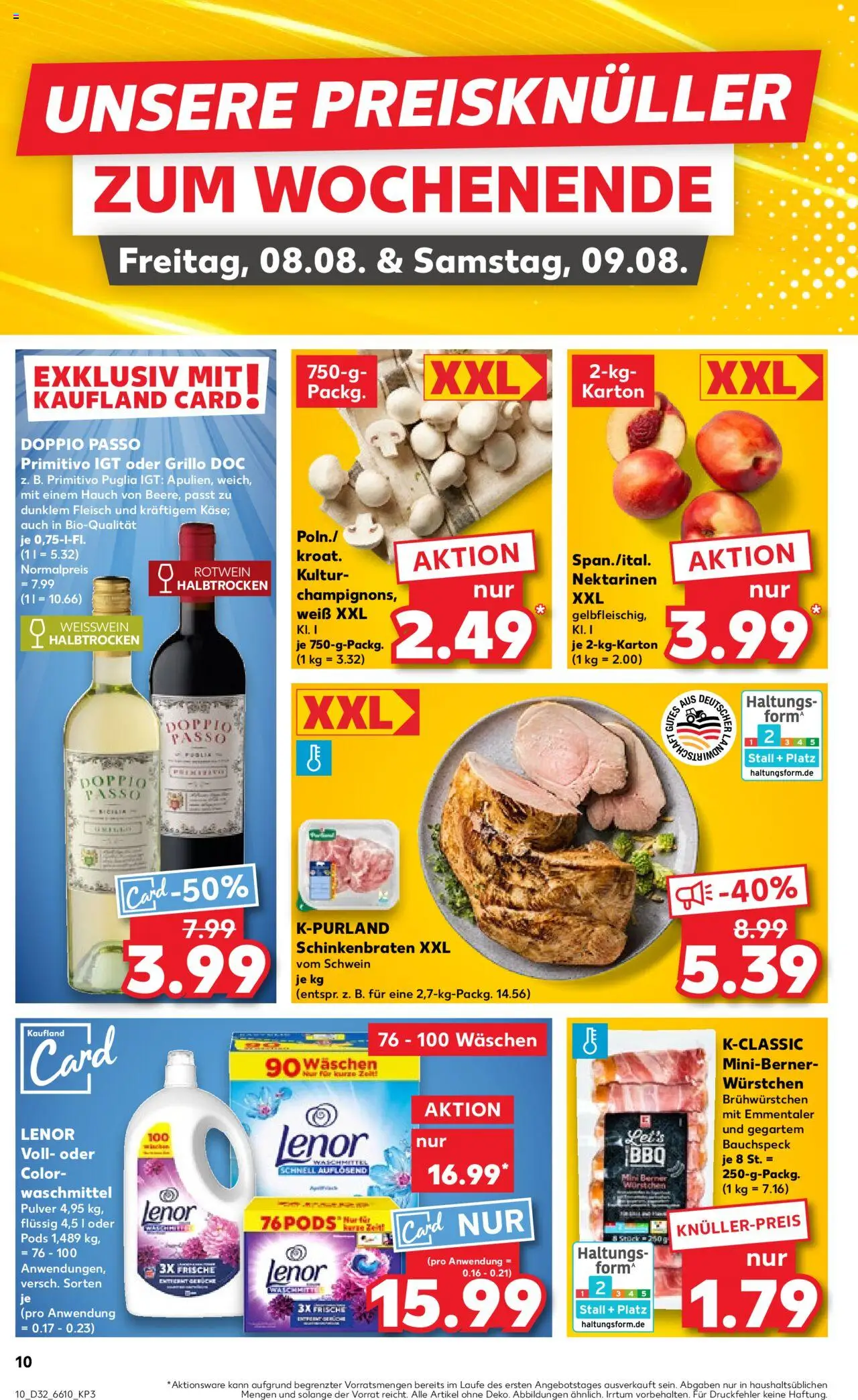 Kaufland prospekt Köln	 - gültig ab dem 07.08.2025 | Seite: 10 | Produkte: Nektarinen, Weißwein, Waschmittel, Doppio Passo