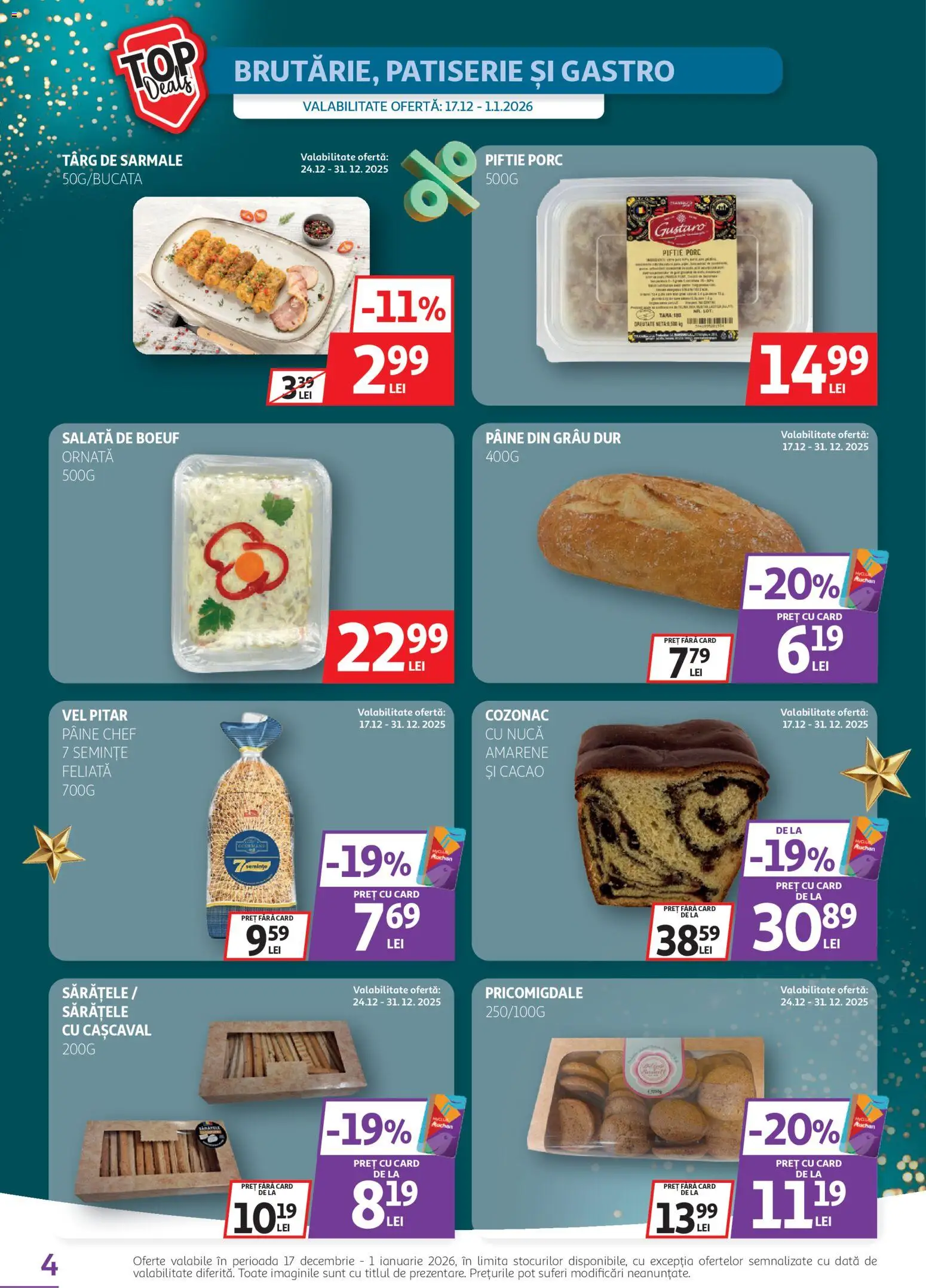 Noul catalog Auchan – valabil de la 17.12.2025 | Pagină: 4 | Produse: Cașcaval, Pâine, Cacao, Salată