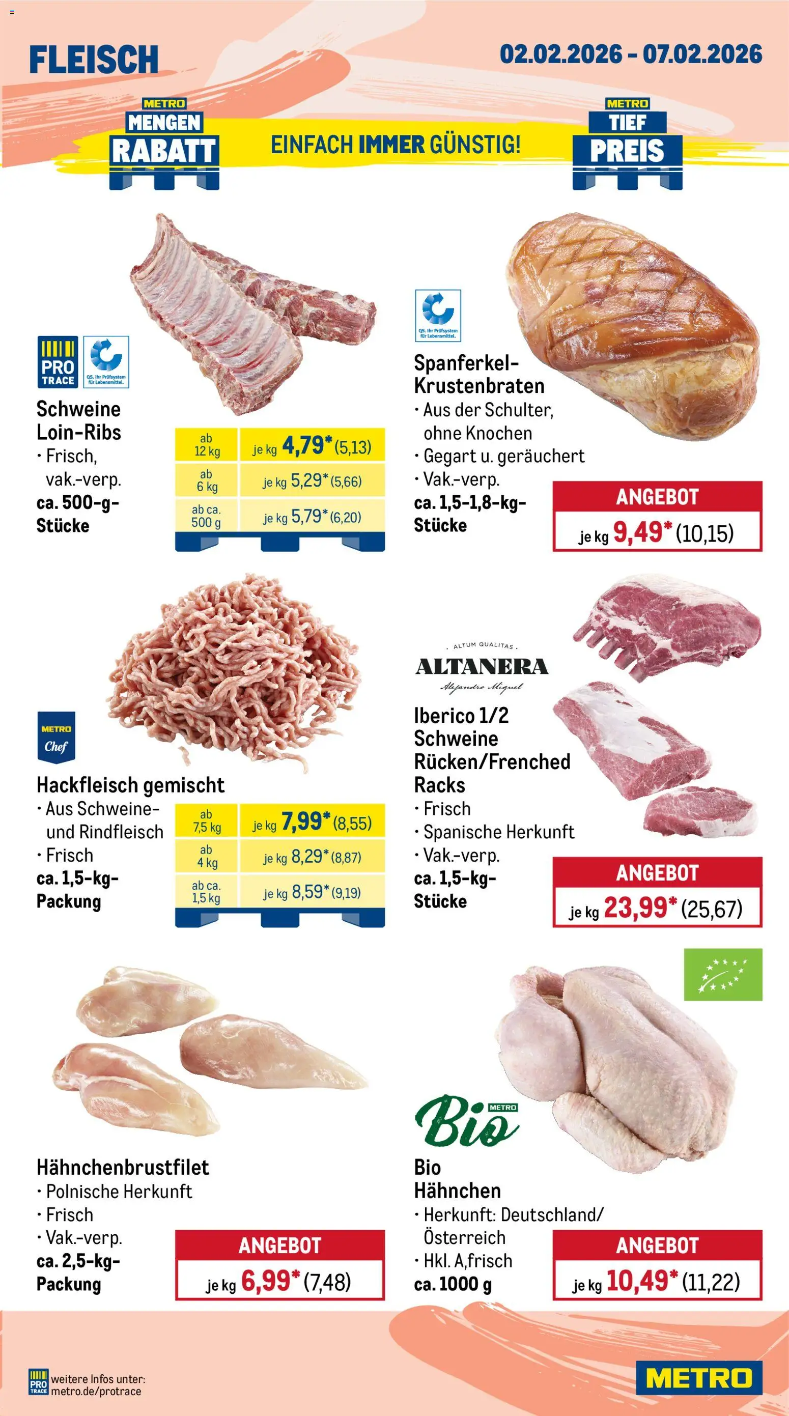 Metro Prospekt 	 – gültig ab 02.02.2026 | Seite: 3 | Produkte: Hahnchen, Krustenbraten, Fleisch, Hackfleisch
