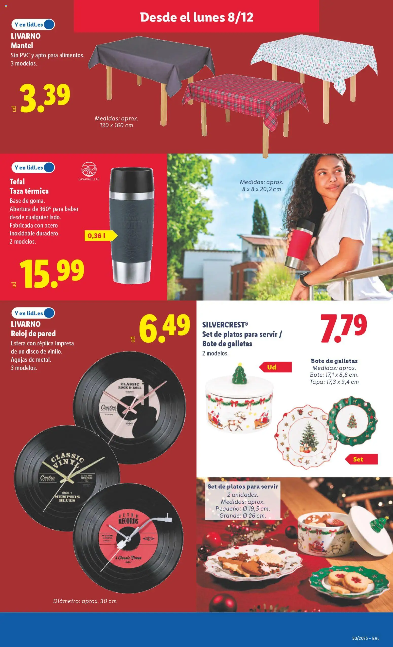 Lidl folleto de bazar │ válido desde el 08.12.2025 | Página: 15 | Productos: Mantel, Galletas, Reloj, Lavavajillas