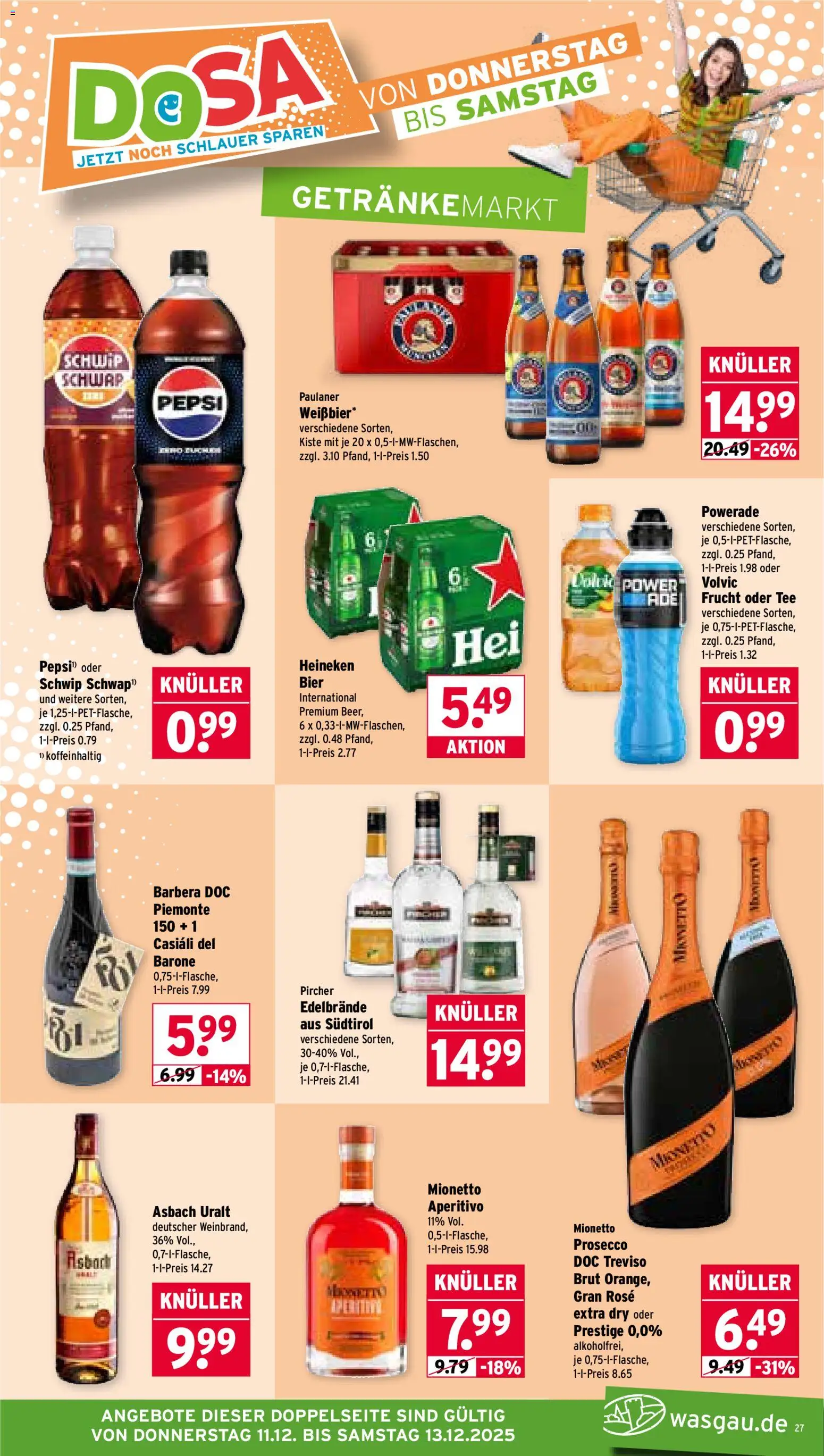 Wasgau Prospekt 	 – gültig ab 08.12.2025 | Seite: 27 | Produkte: Heineken, Pepsi, Volvic, Paulaner