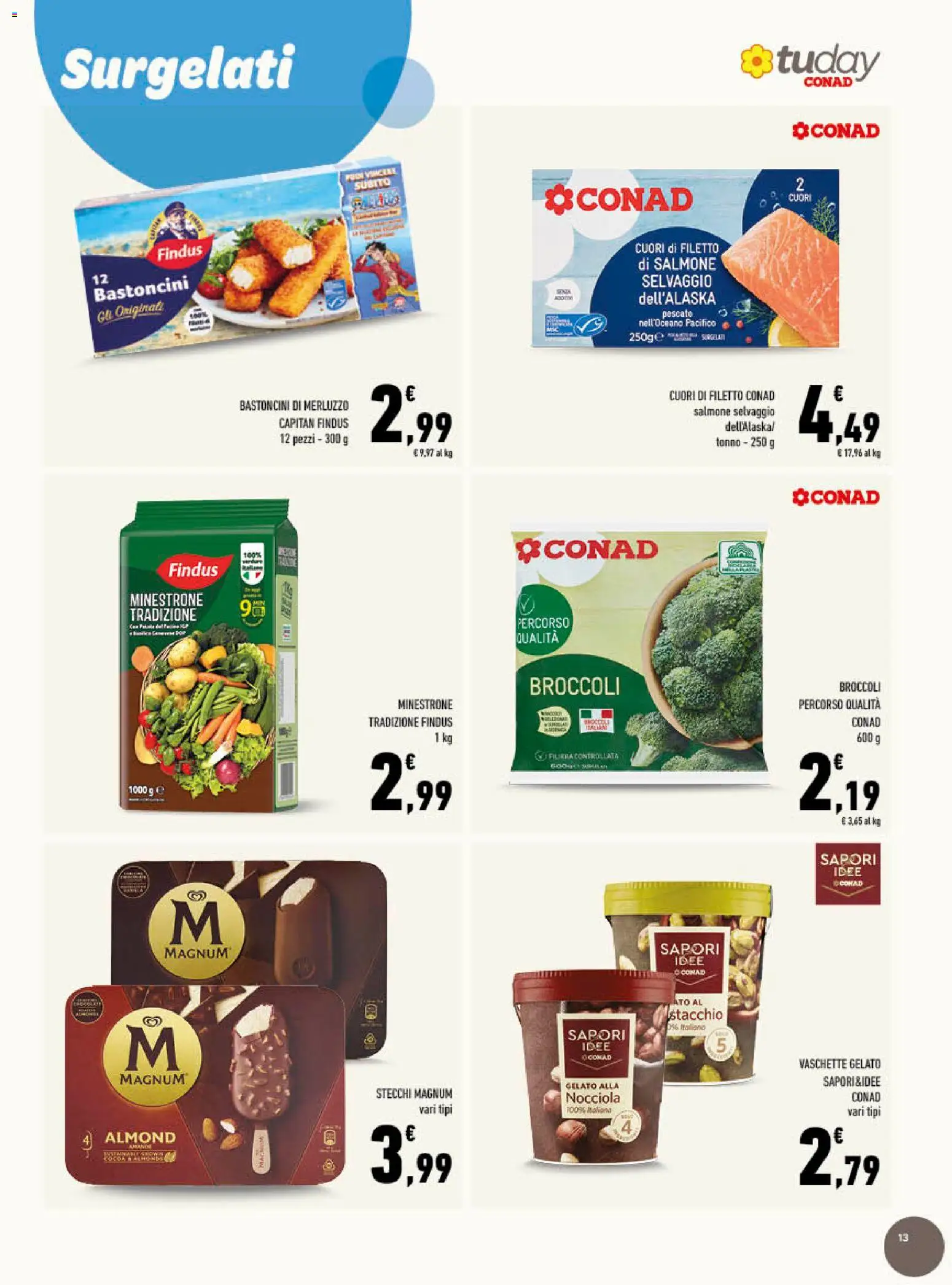 Volantino Conad del 08.04.2026 | Pagina: 13 | Prodotti: Minestrone, Salmone, Tonno, Vaschette