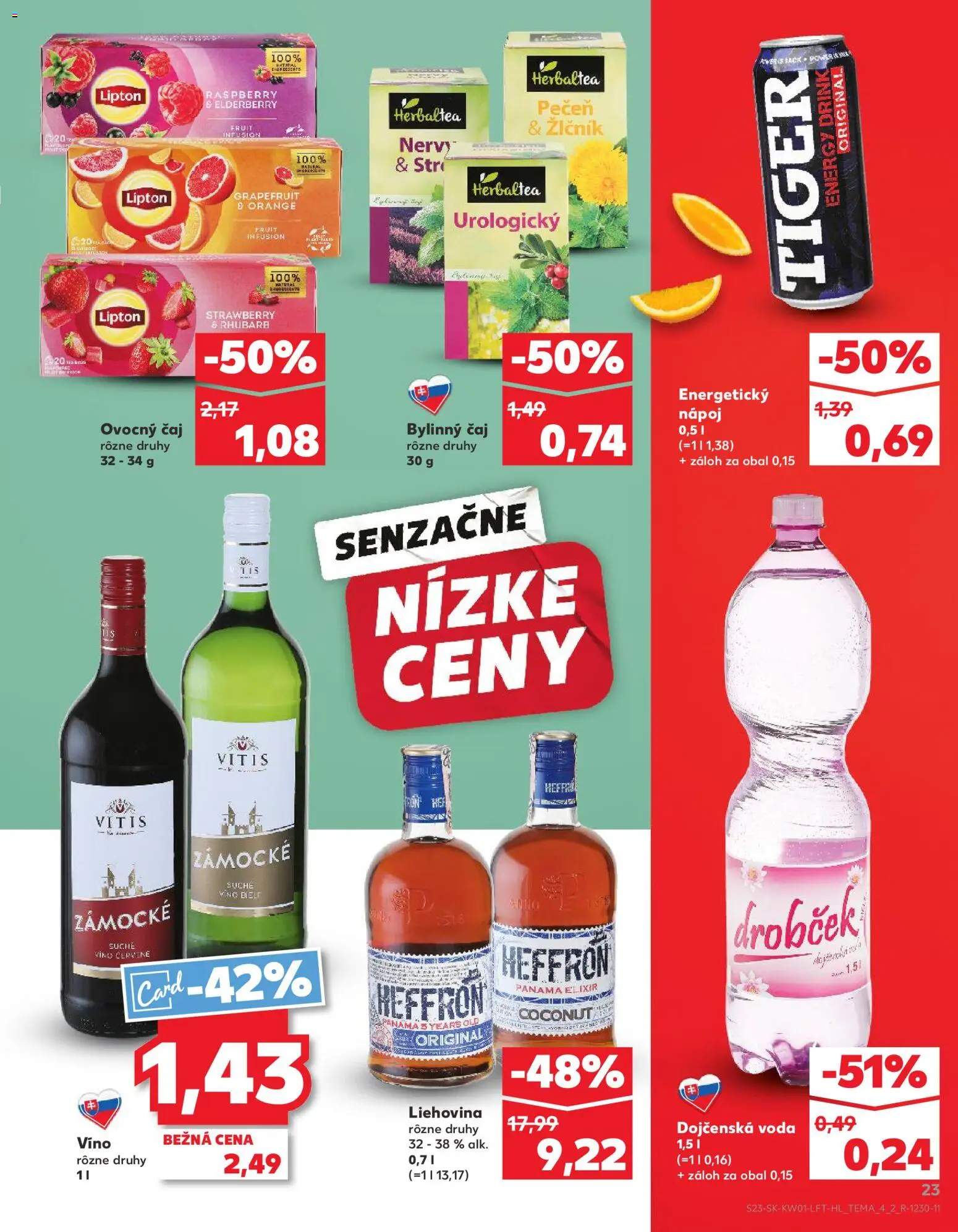 Nové Kaufland akcie – leták je platný od 02.01.2026 | Strana: 23 | Produkty: Víno, Čaj, Voda, Energetický nápoj