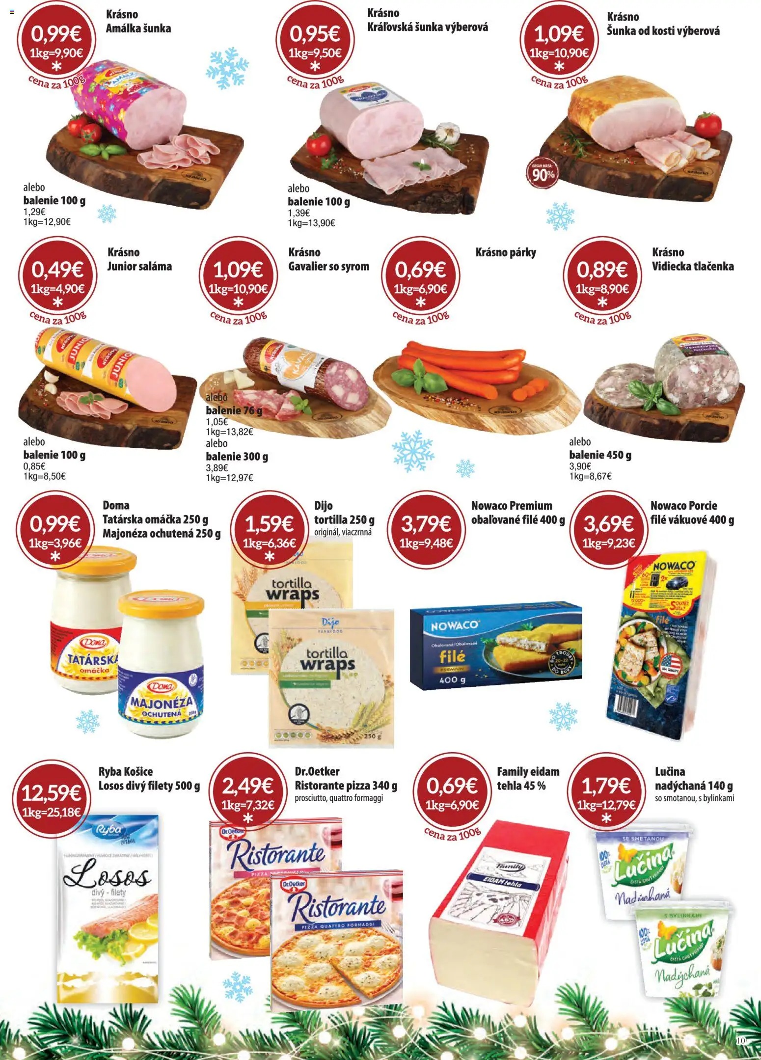 Nové CBA Komfos akcie – leták je platný od 01.12.2025 | Strana: 10 | Produkty: Tortilla, Eidam, Tatárska omáčka, Párky