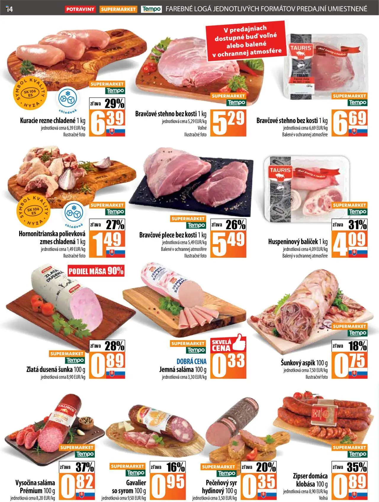 Nové COOP Jednota akcie – leták je platný od 16.10.2025 | Strana: 14 | Produkty: Syr, Saláma, Šunka, Bravčové stehno