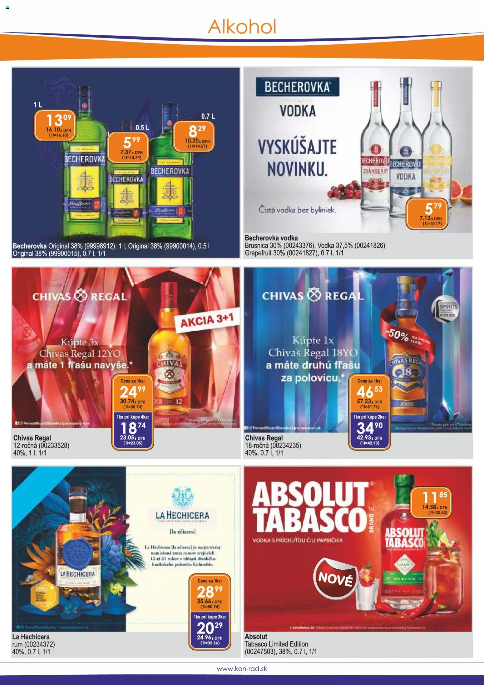 Nové KON - RAD akcie – leták je platný od 01.04.2026 | Strana: 8 | Produkty: Regál, Becherovka, Chivas Regal, Grapefruit