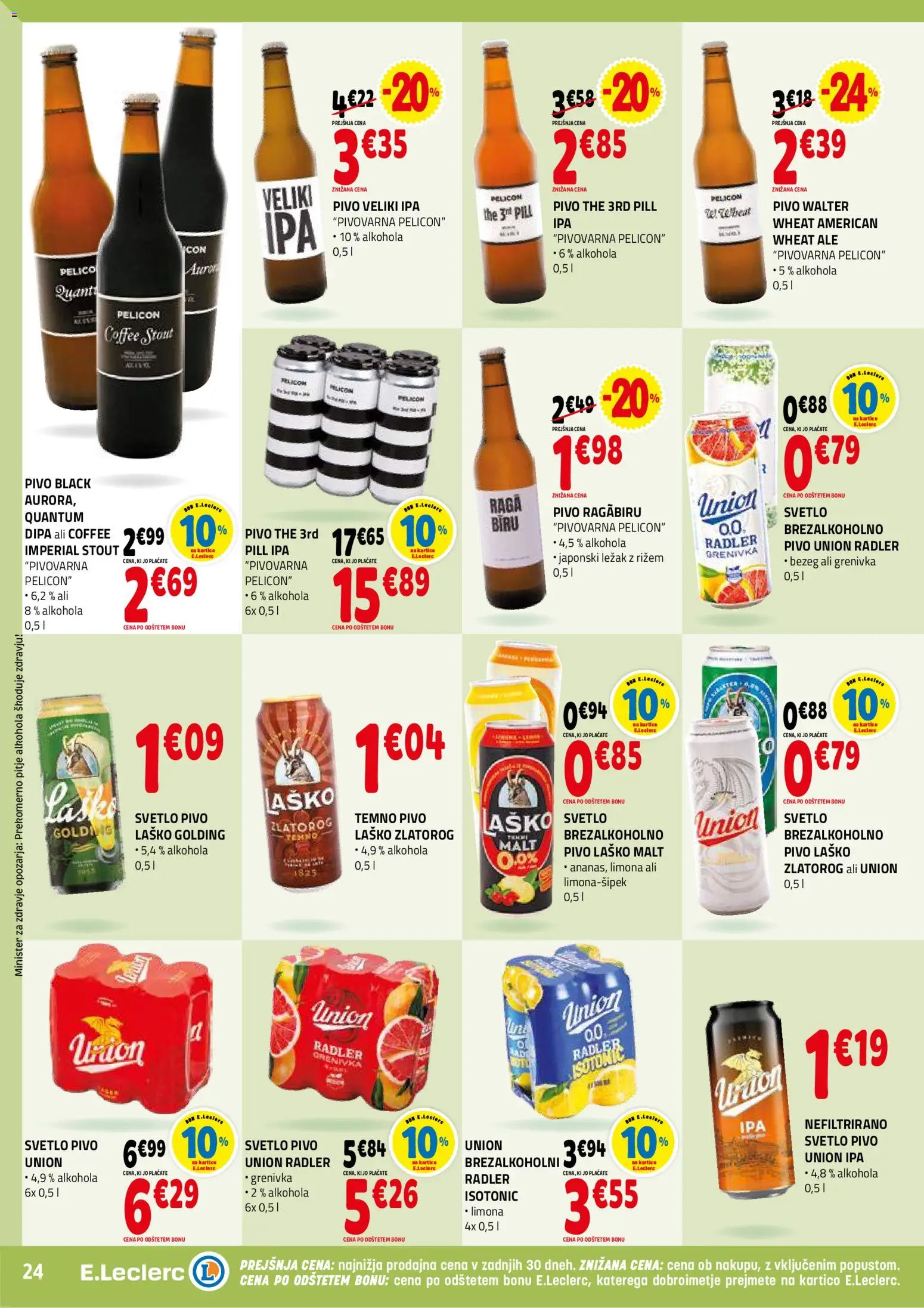 Novi E.leclerc katalog ponudbe – veljaven od 07.01.2026 | Stran: 24 | Izdelki: Radler, Pivo, Grenivka, Limona