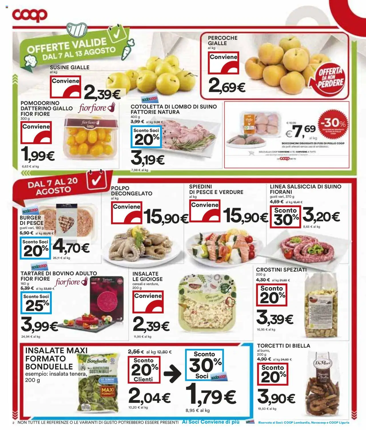 Volantino COOP del 07.08.2025 | Pagina: 2 | Prodotti: Bovino, Verdure, Suino, Spiedini