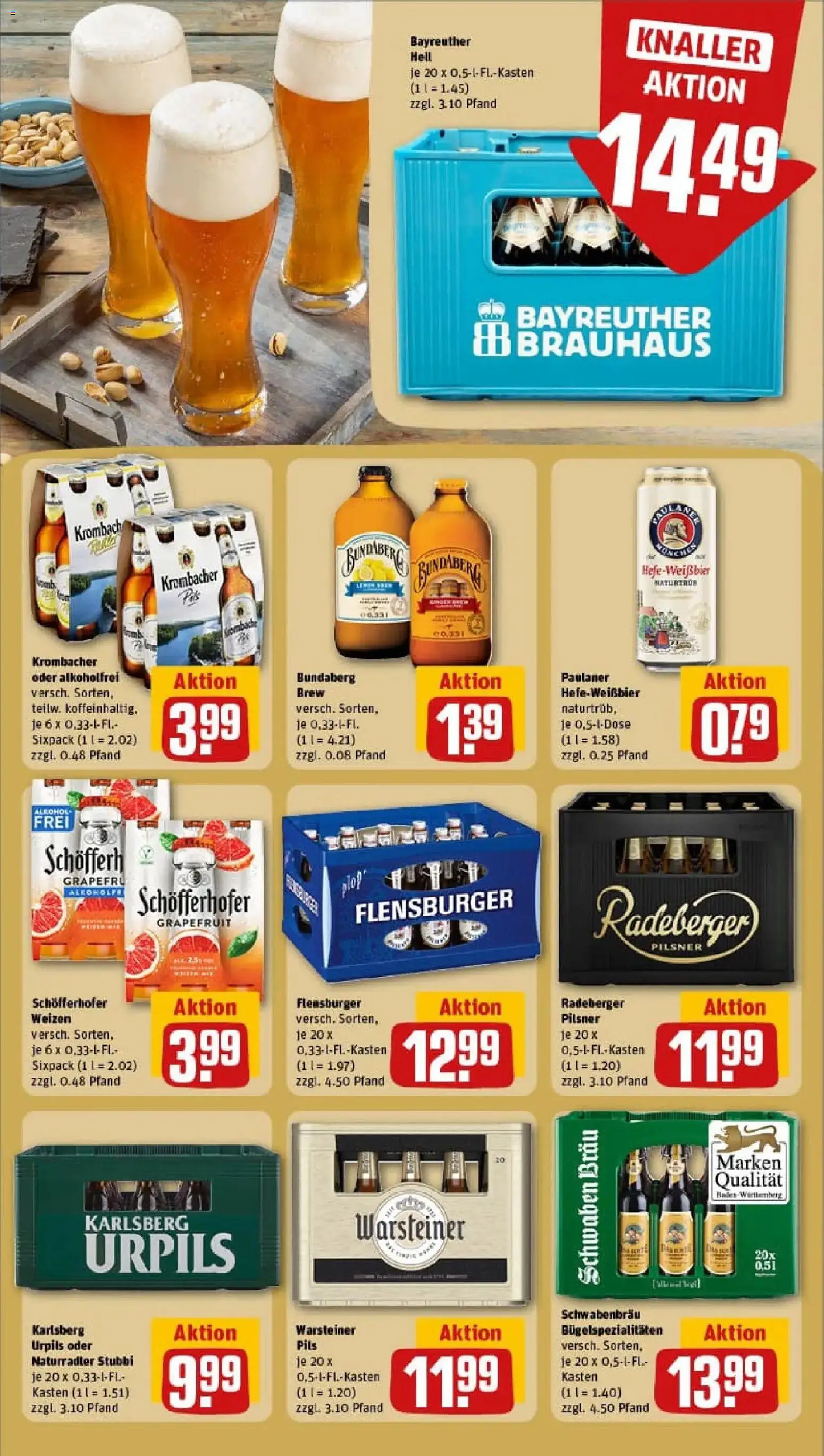 Rewe prospekt Saarbrücken	 – gültig ab 26.01.2026 | Seite: 15 | Produkte: Bayreuther hell, Flensburger, Grapefruit, Warsteiner