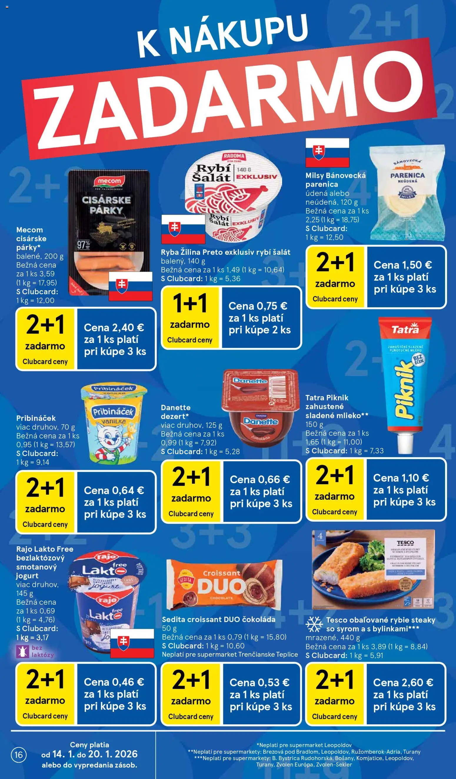 Nové Tesco akcie – leták je platný od 14.01.2026 | Strana: 16 | Produkty: Mlieko, Jogurt, Ryba, Šalát
