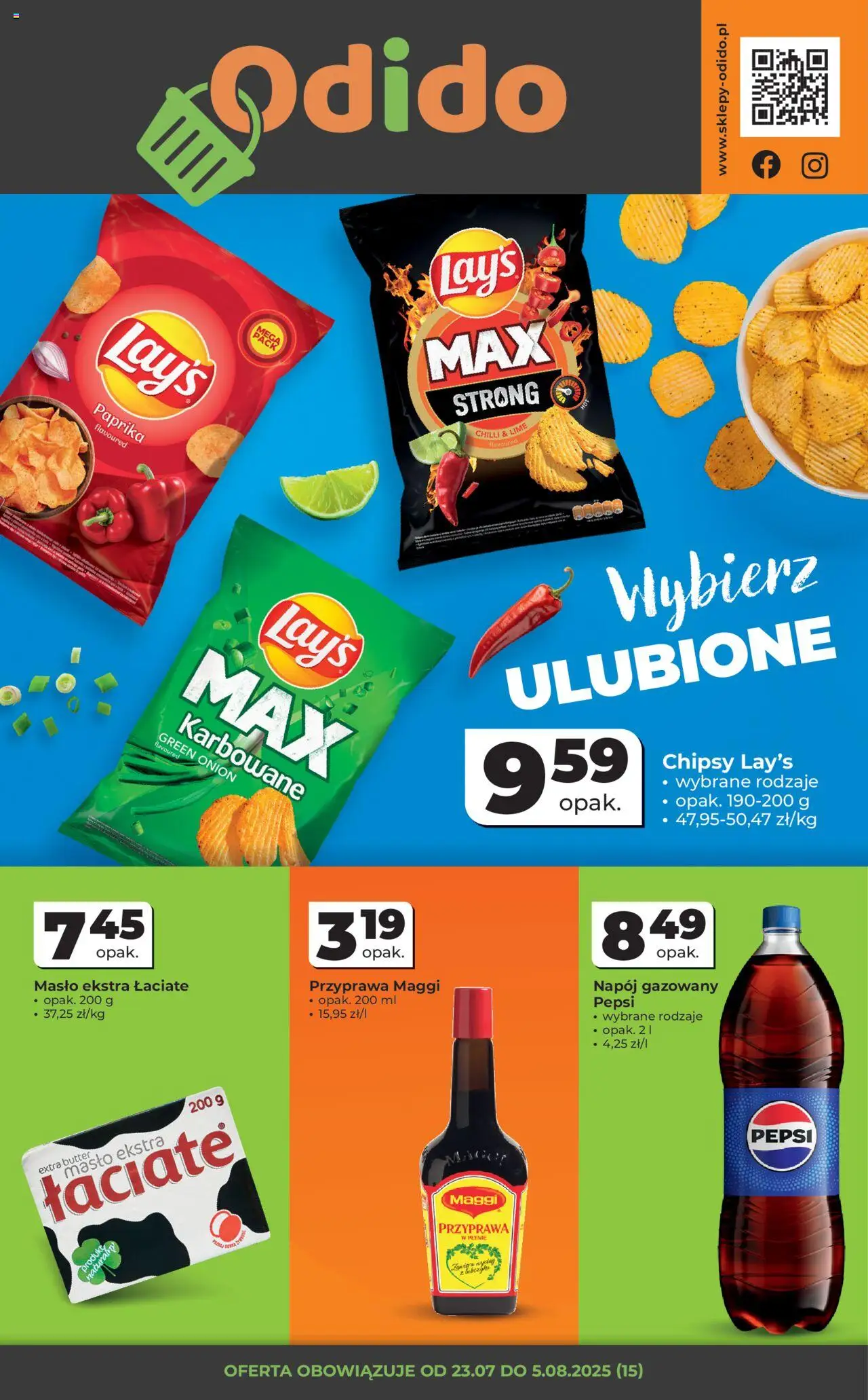 Odido Gazetka od 23.07.2025 | Strona: 1 | Produkty: Chipsy, Pepsi, Masło