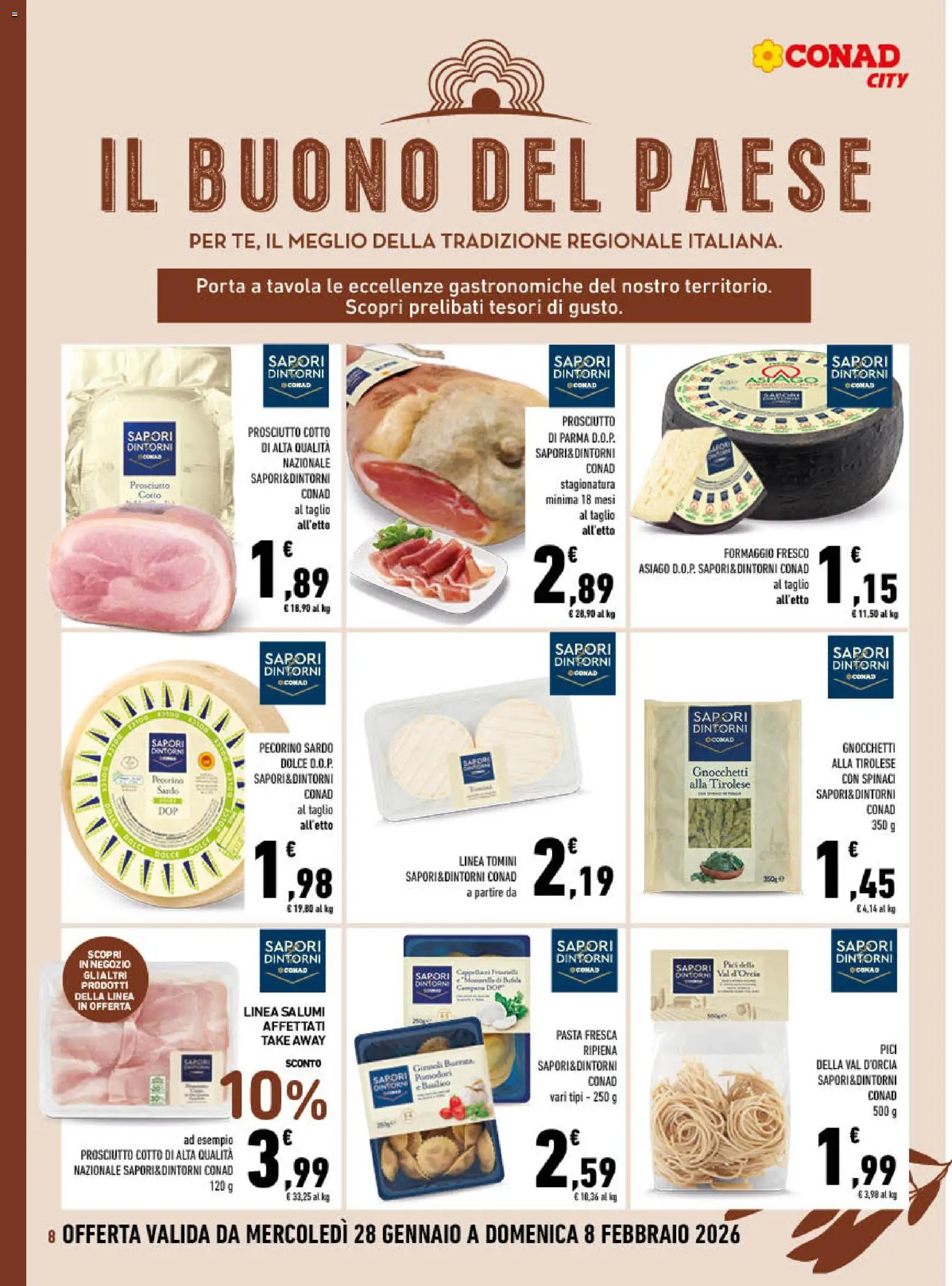 Volantino Conad del 28.01.2026 | Pagina: 8 | Prodotti: Prosciutto di Parma, Spinaci, Gnocchi, Gnocchetti
