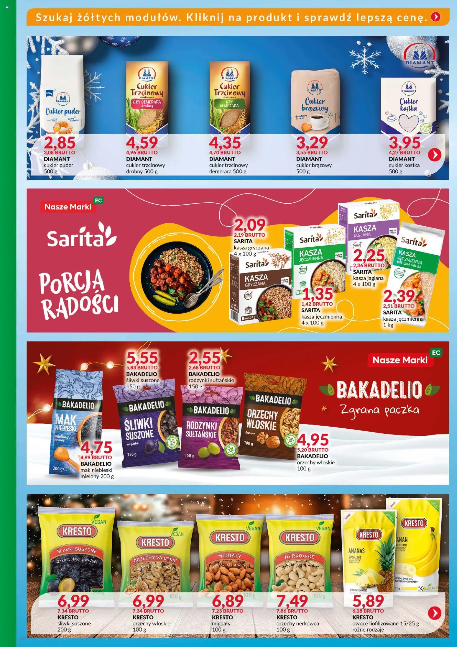 Eurocash Gazetka - Katalog Artykułów Spożywczych od 14.12.2025 | Strona: 23 | Produkty: Kasza jęczmienna, Kasza gryczana, Orzechy, Owoce