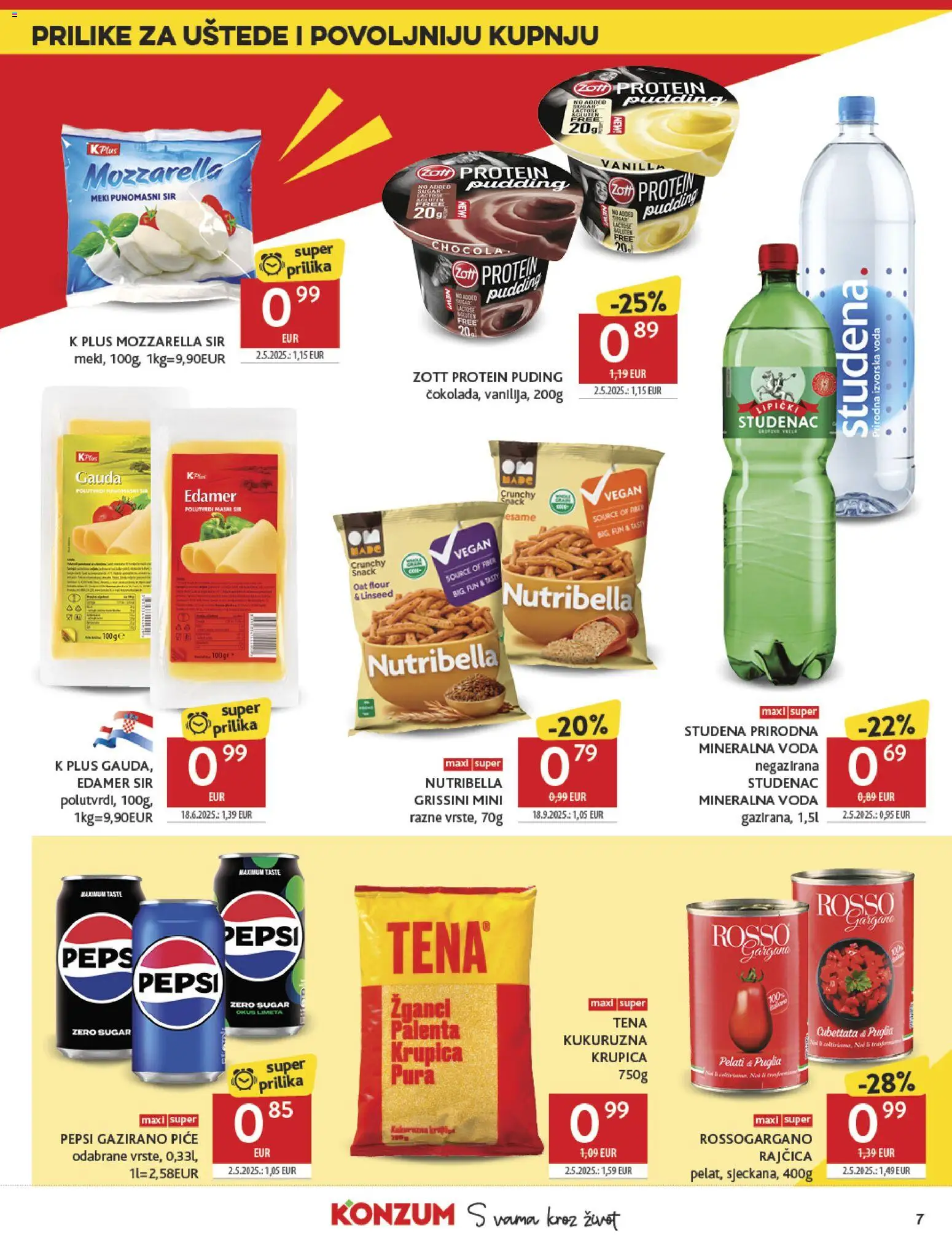 Konzum HR akciós ujság - amely érvényes a következő dátumtól: 07.01.2026 | Oldal: 7 | Termékek: Puding, Pepsi, Protein, Grissini