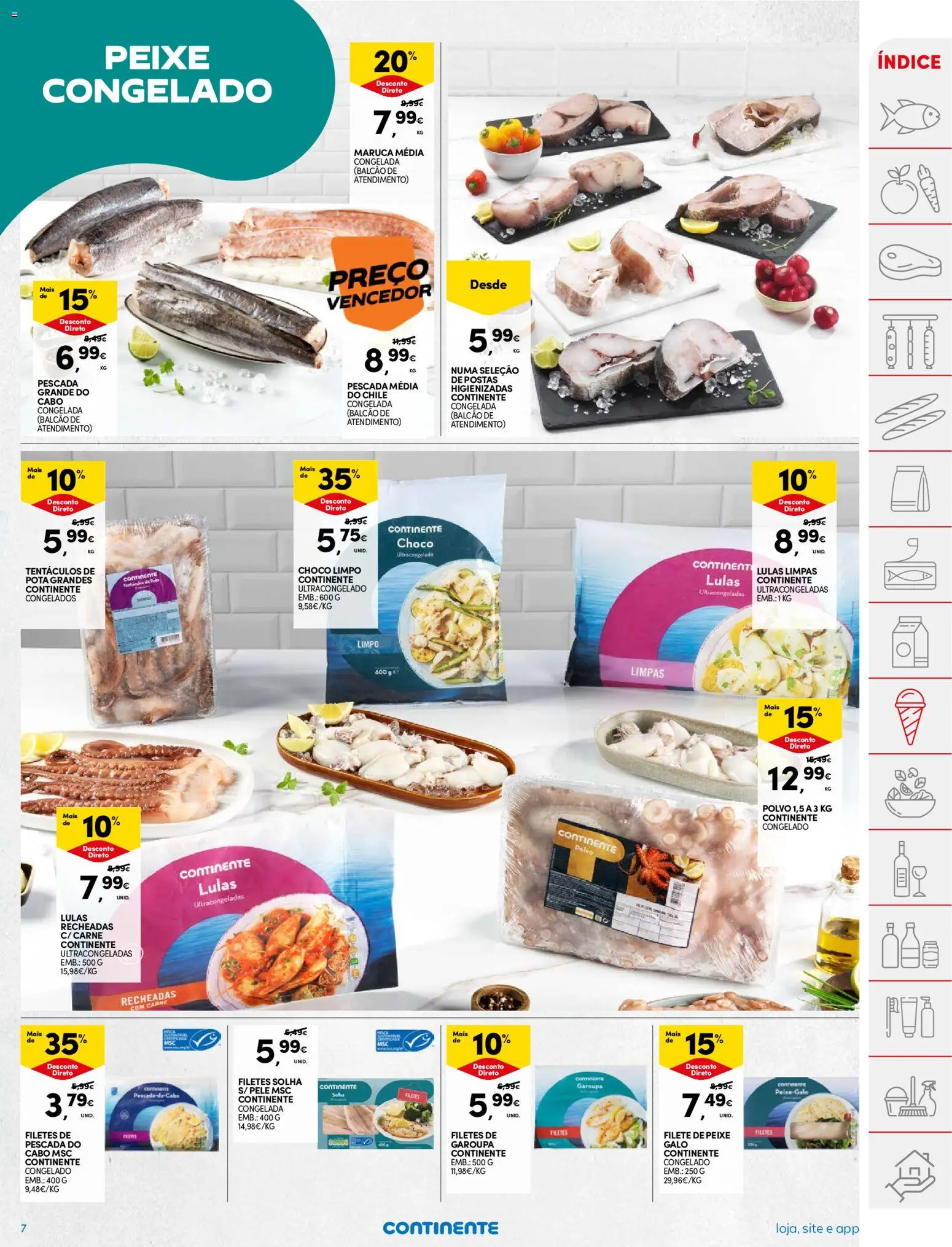 Continente folheto │ válido de 24.02.2026 | Página: 7 | Produtos: Lulas, Pescada do cabo, Peixe, Carne