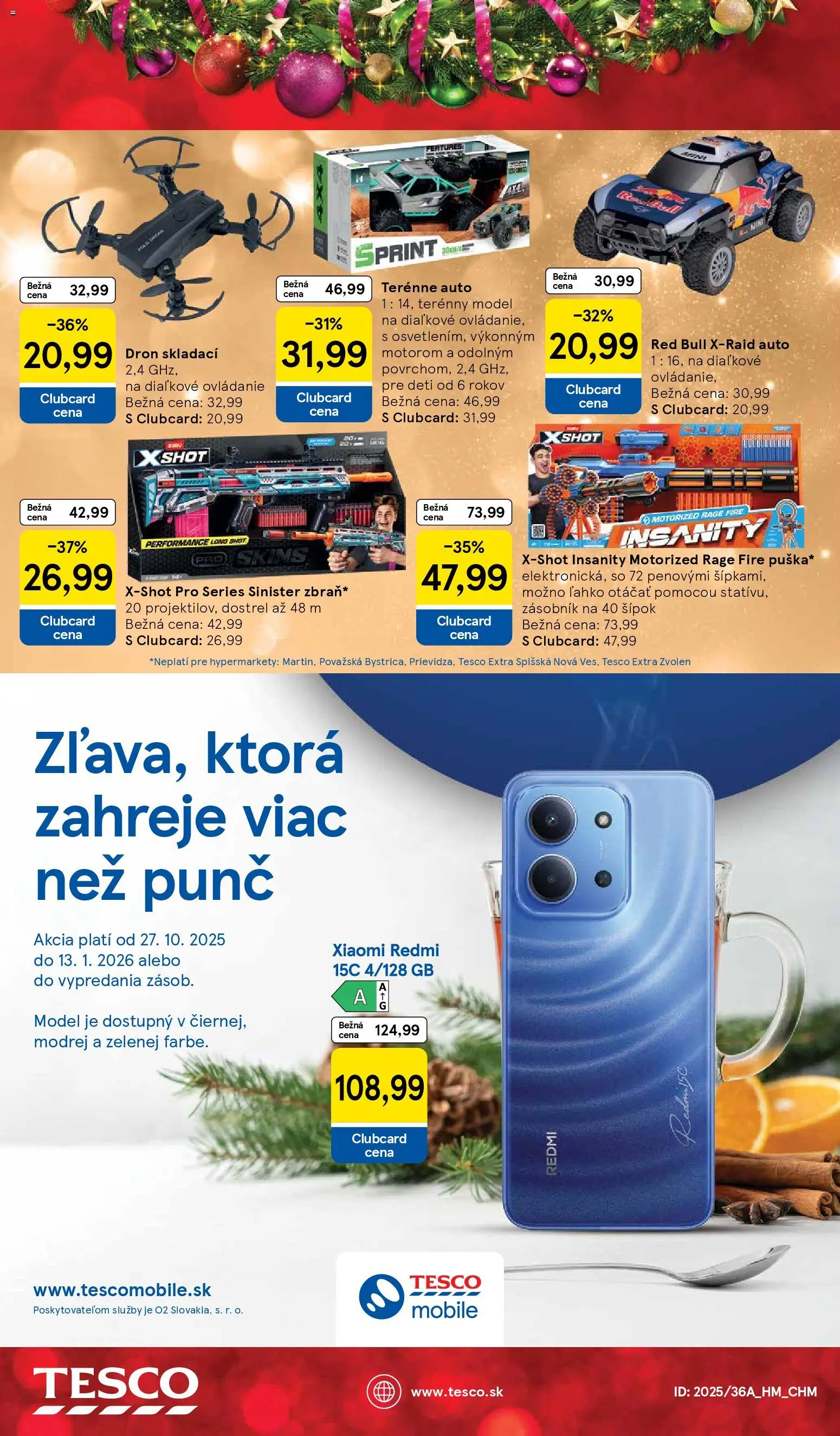 Nové Tesco akcie – leták je platný od 27.10.2025 | Strana: 34 | Produkty: Dron, Red Bull, Xiaomi