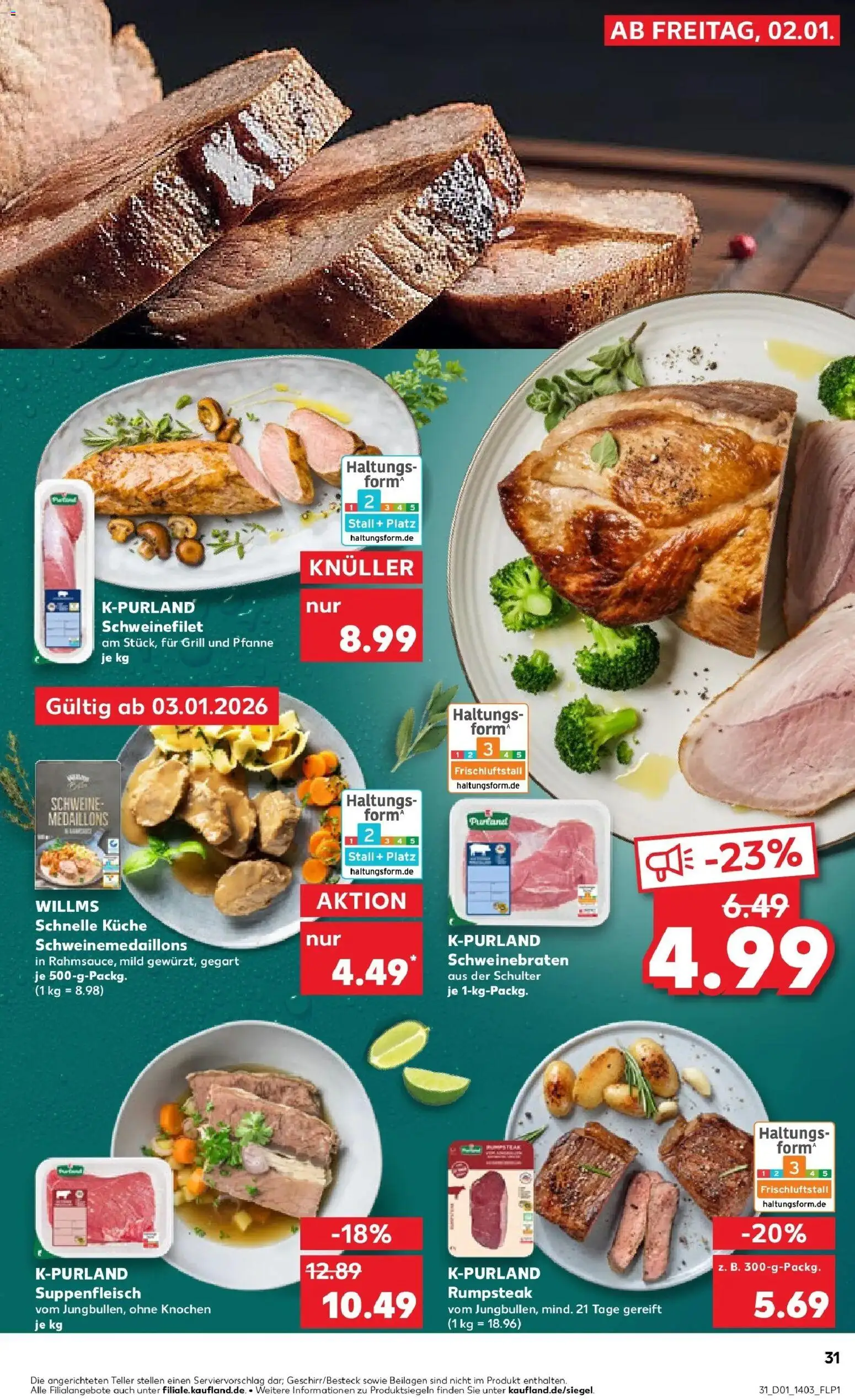 Kaufland prospekt Bottrop	 – gültig ab 05.01.2026 | Seite: 31 | Produkte: Rumpsteak, Küche, Schweinefilet, Suppenfleisch